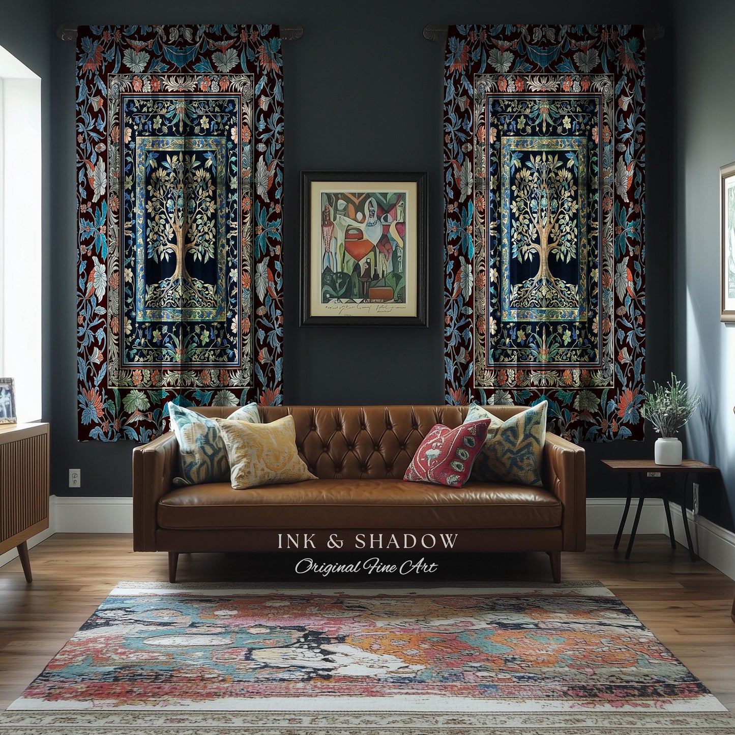 Indie Eclectic Medieval Tree of Life Curtains | Baroque Botanical Bedroom Maximalist Floral Decor Folklore Inspired Design Cottagecore Drape