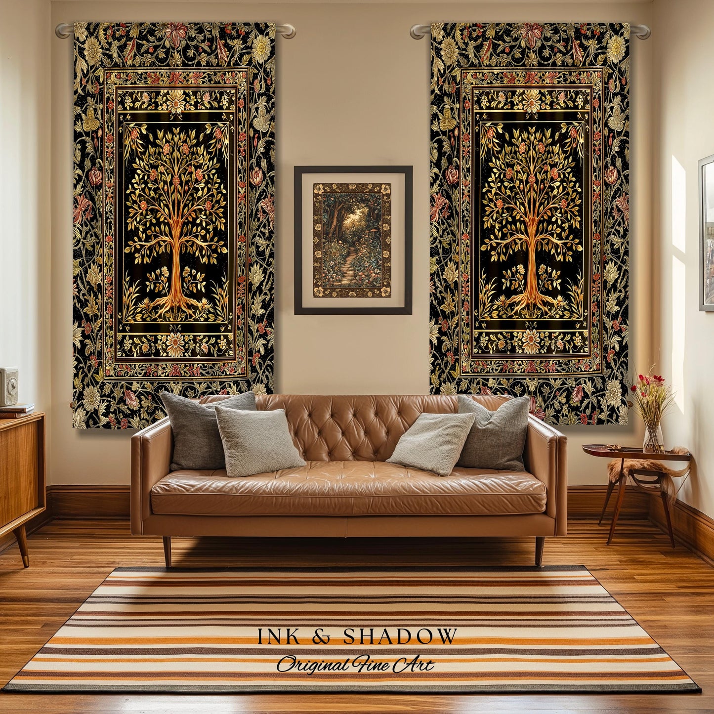 Baroque Forest Whimsical Curtains | Ornate Botanical Design Gothic Cottagecore Decor Romantic Fairycore Vintage Floral Bedroom Drapes Boho |
