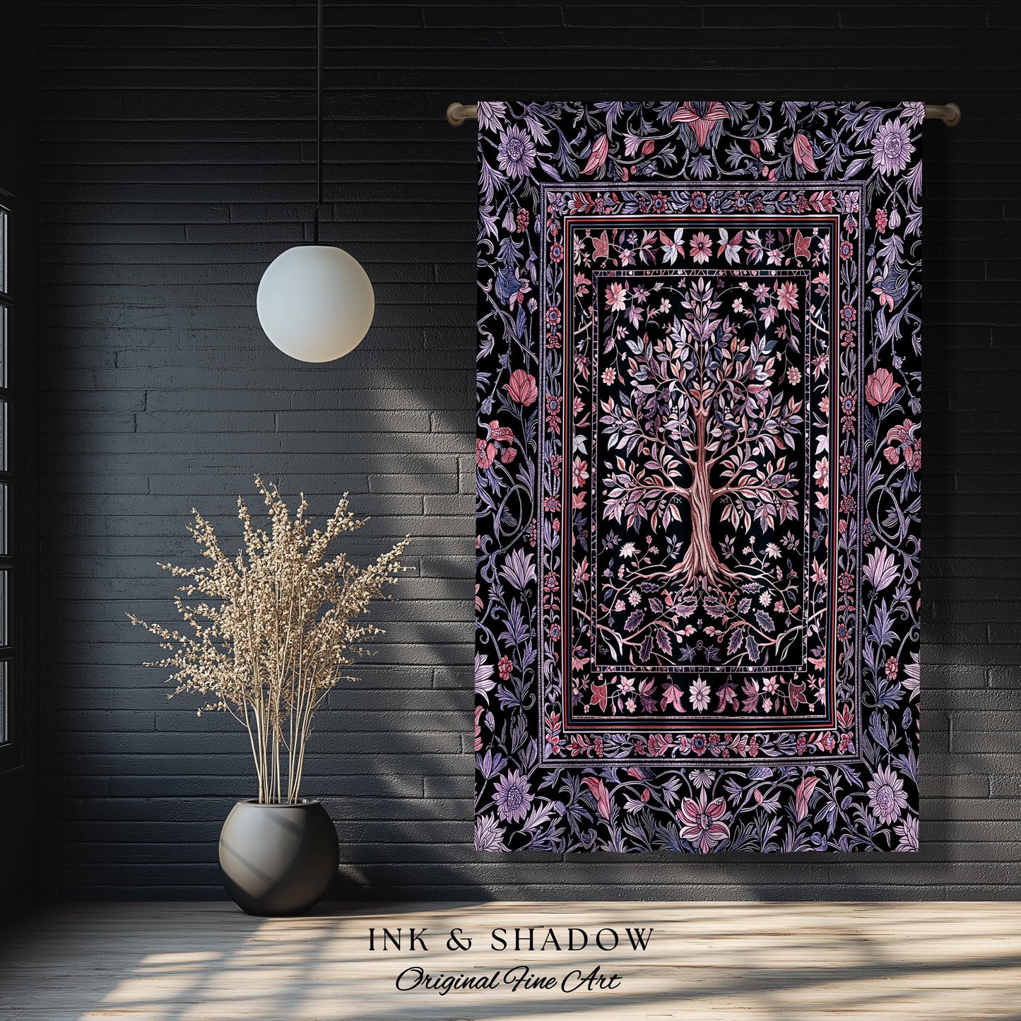 Chateaucore Pastel Purple Curtains | Vintage Botanical Art Gothic Heritage Tree of Life Design Romantic Fairytale Cottagecore Bedroom Drapes