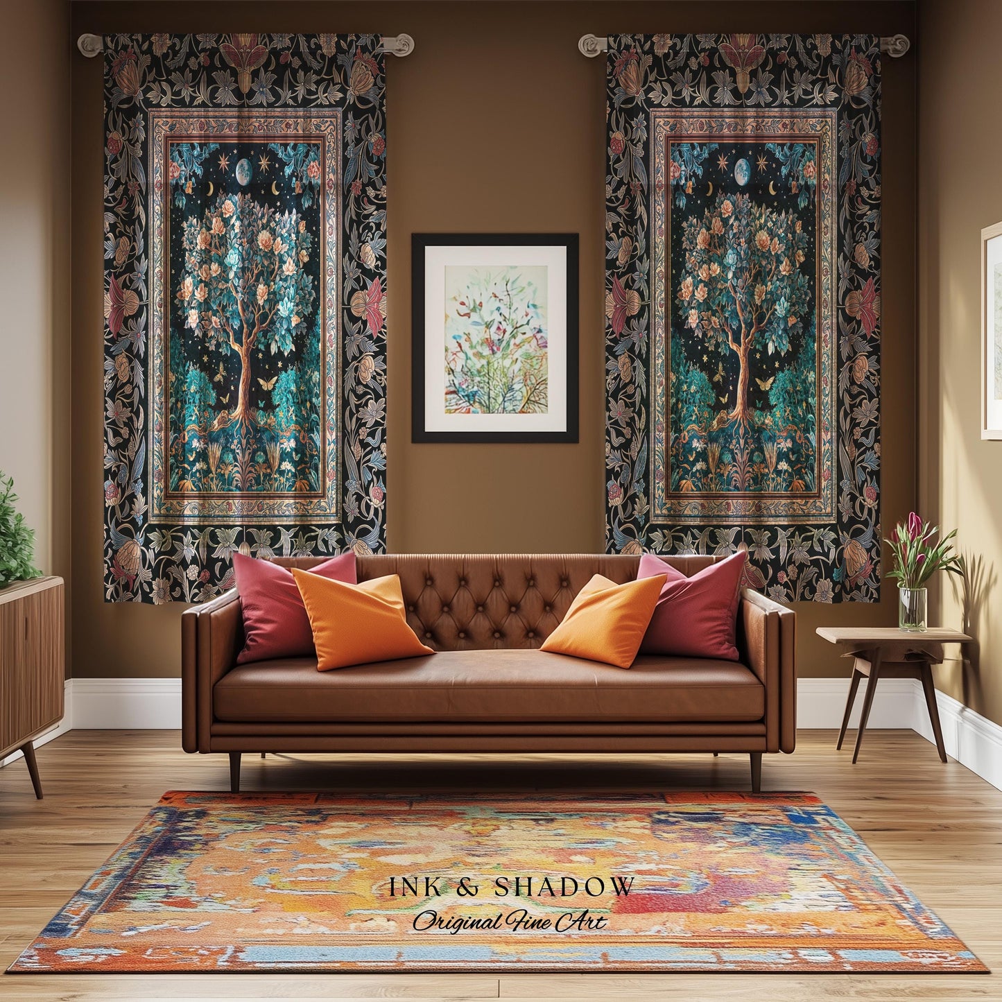 Enchanted Moonlit Tree of Life Curtains | Romantic Forest Aesthetic Home Decor Vintage Boho Style Housewarming Gift Cozy Bedroom Drapes |