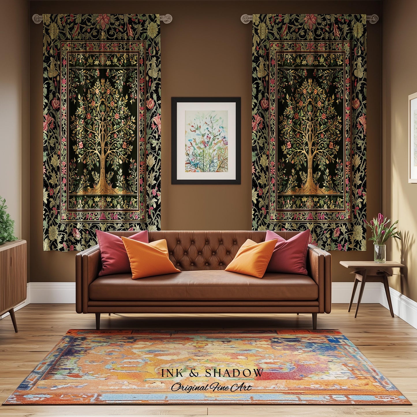 Art Nouveau Maximalist Tree Curtains | Ornate Botanical Drapes Tree of Life Motif Medieval Floral Pattern Romantic Style Morris Inspired |
