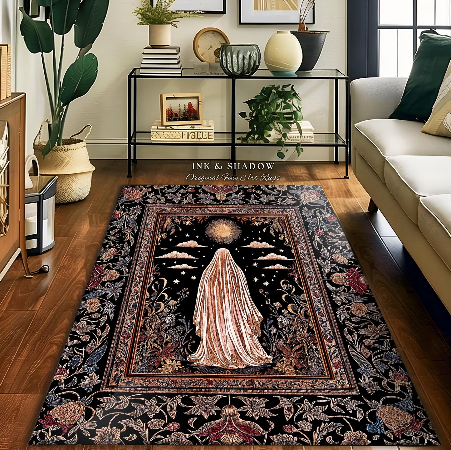 Celestial Garden Spirit Area Rug | Bohemian Halloween Whimsigothic Home Accent Rug Ghost Ornate Gothic Rustic Halloween Home Decor Ethereal