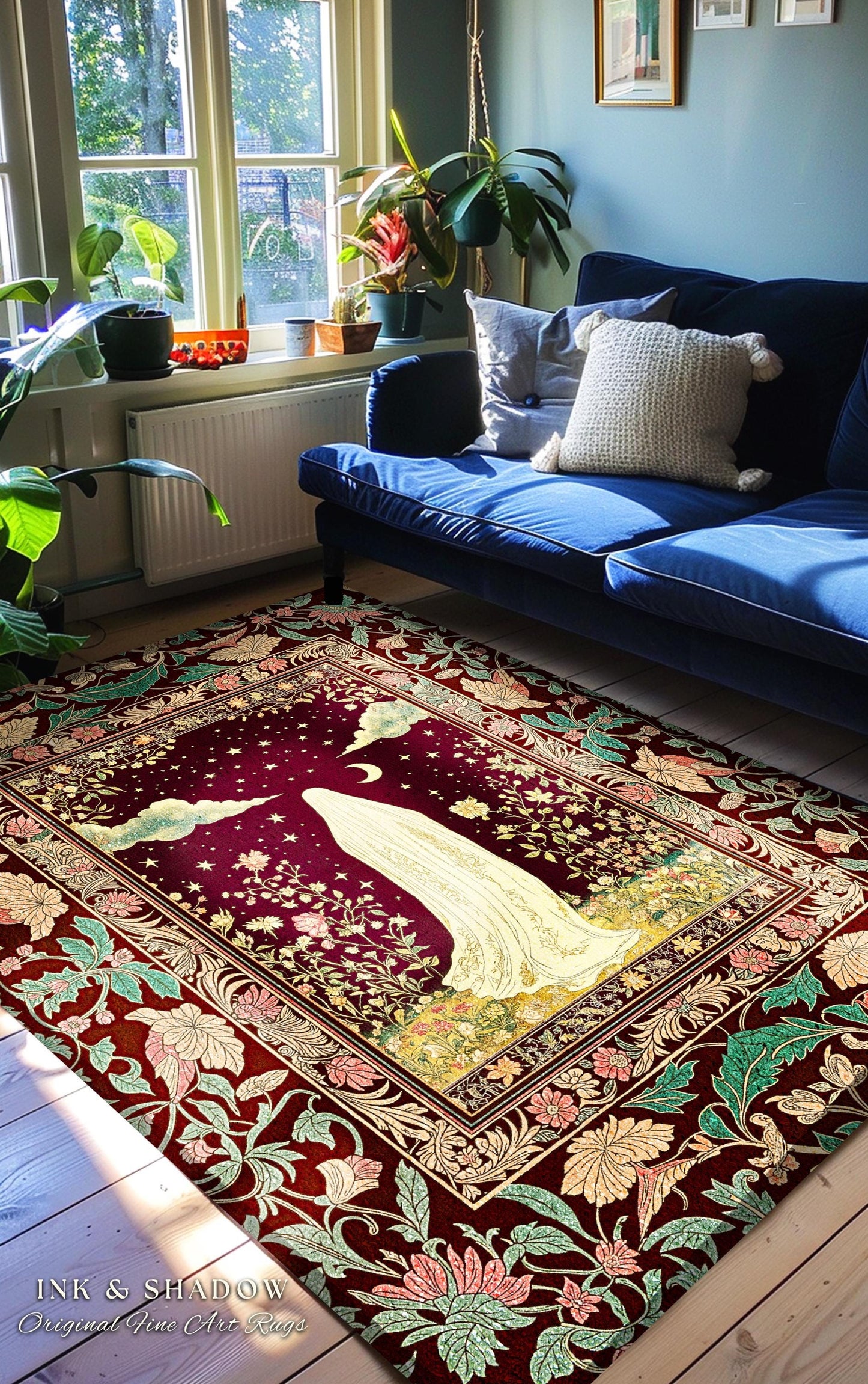 Celestial Nightfall Mystic Ghost Rug | Ethereal Witchy Cottagecore Accent Rug Whimsigoth Gothic Decor Botanical Vintage Aesthetic Pastel |