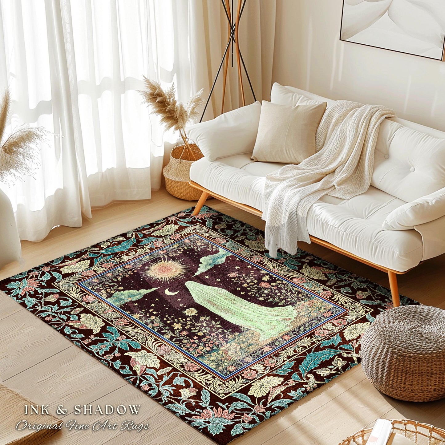 Earth Spirit Mystic Floral Ghost Rug | Cottagecore Home Decor Whimsigoth Decor Sunlit Pastel Accent Botanical Season Witchy Vintage Style |