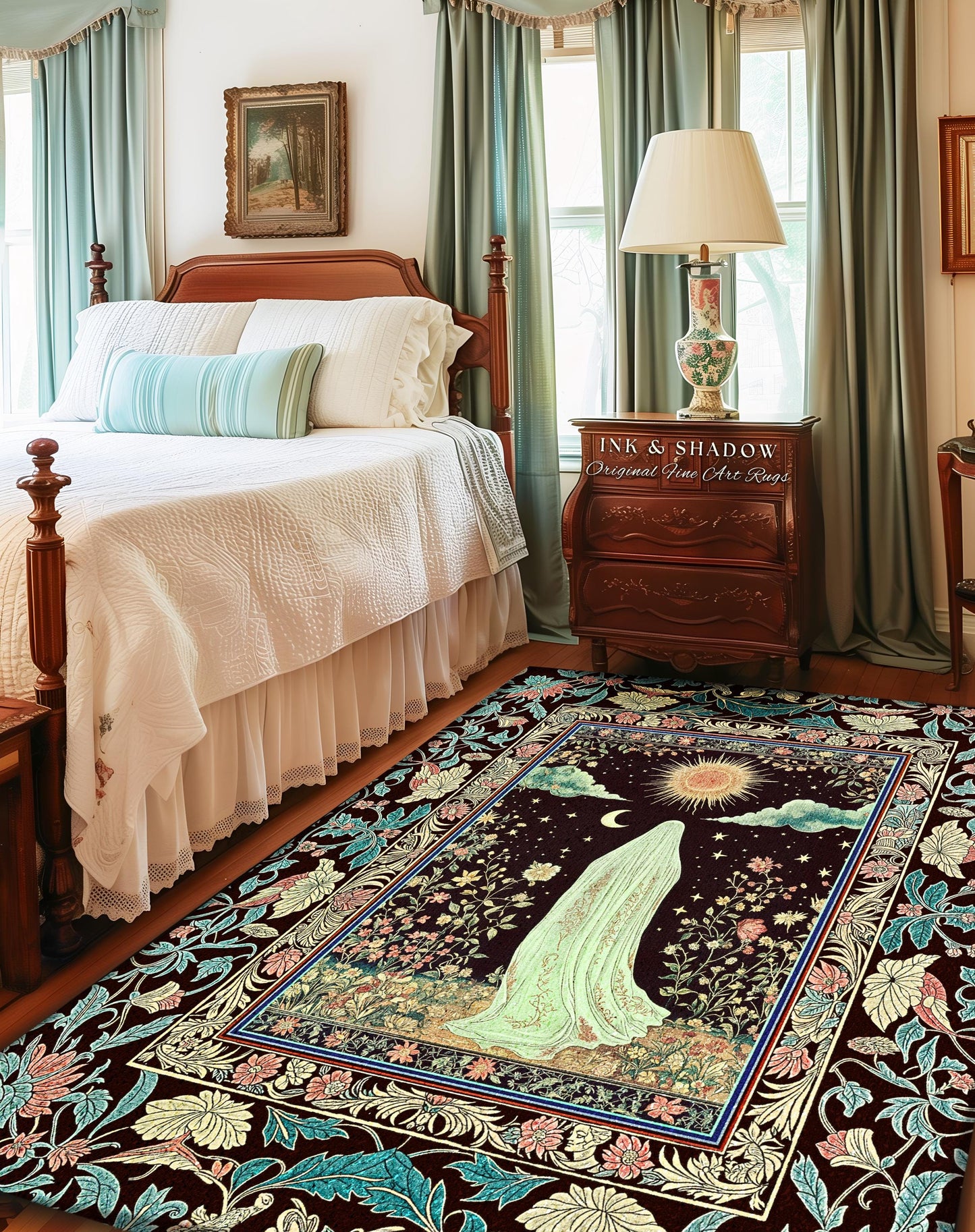 Earth Spirit Mystic Floral Ghost Rug | Cottagecore Home Decor Whimsigoth Decor Sunlit Pastel Accent Botanical Season Witchy Vintage Style |