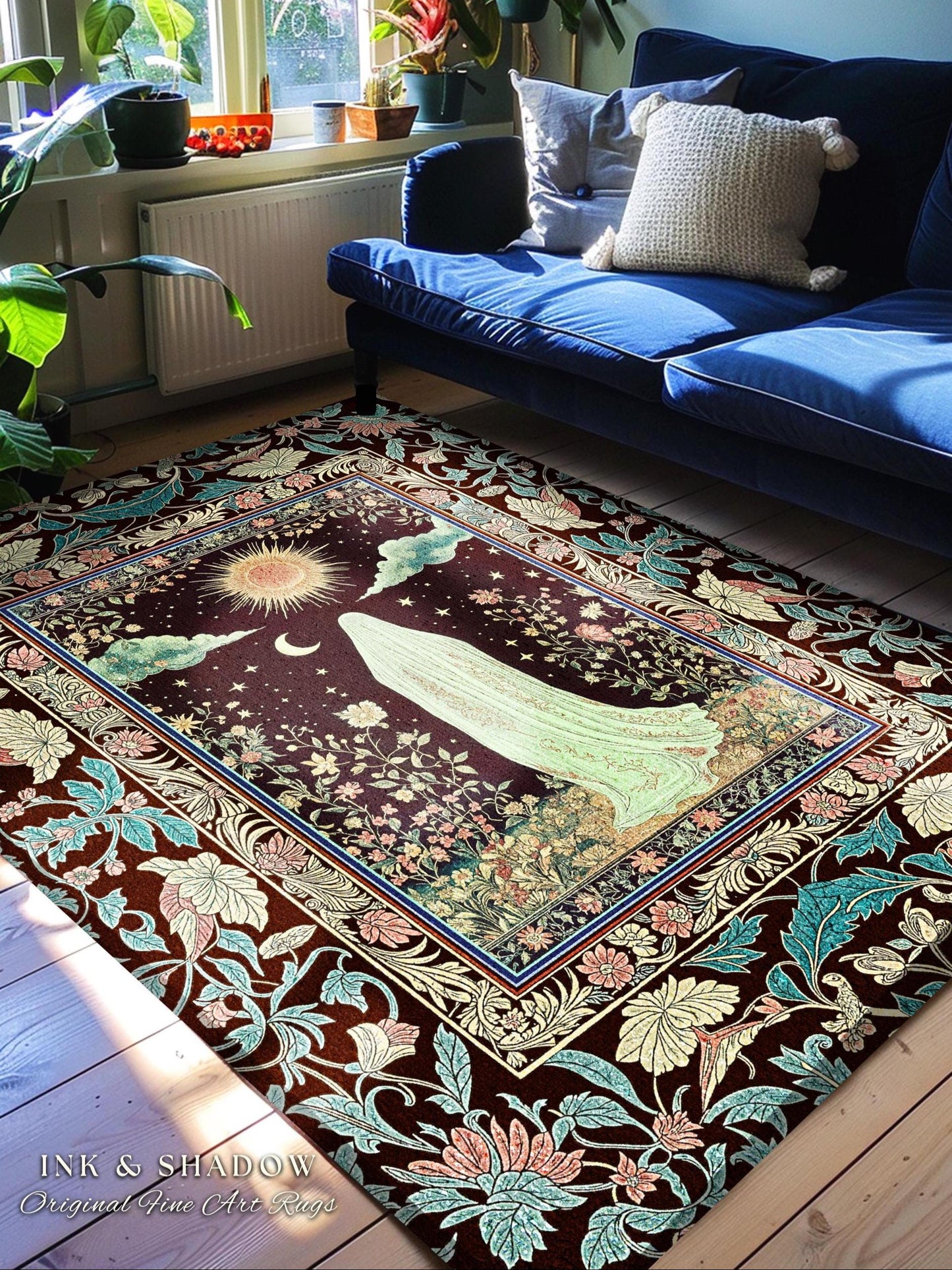 Earth Spirit Mystic Floral Ghost Rug | Cottagecore Home Decor Whimsigoth Decor Sunlit Pastel Accent Botanical Season Witchy Vintage Style |