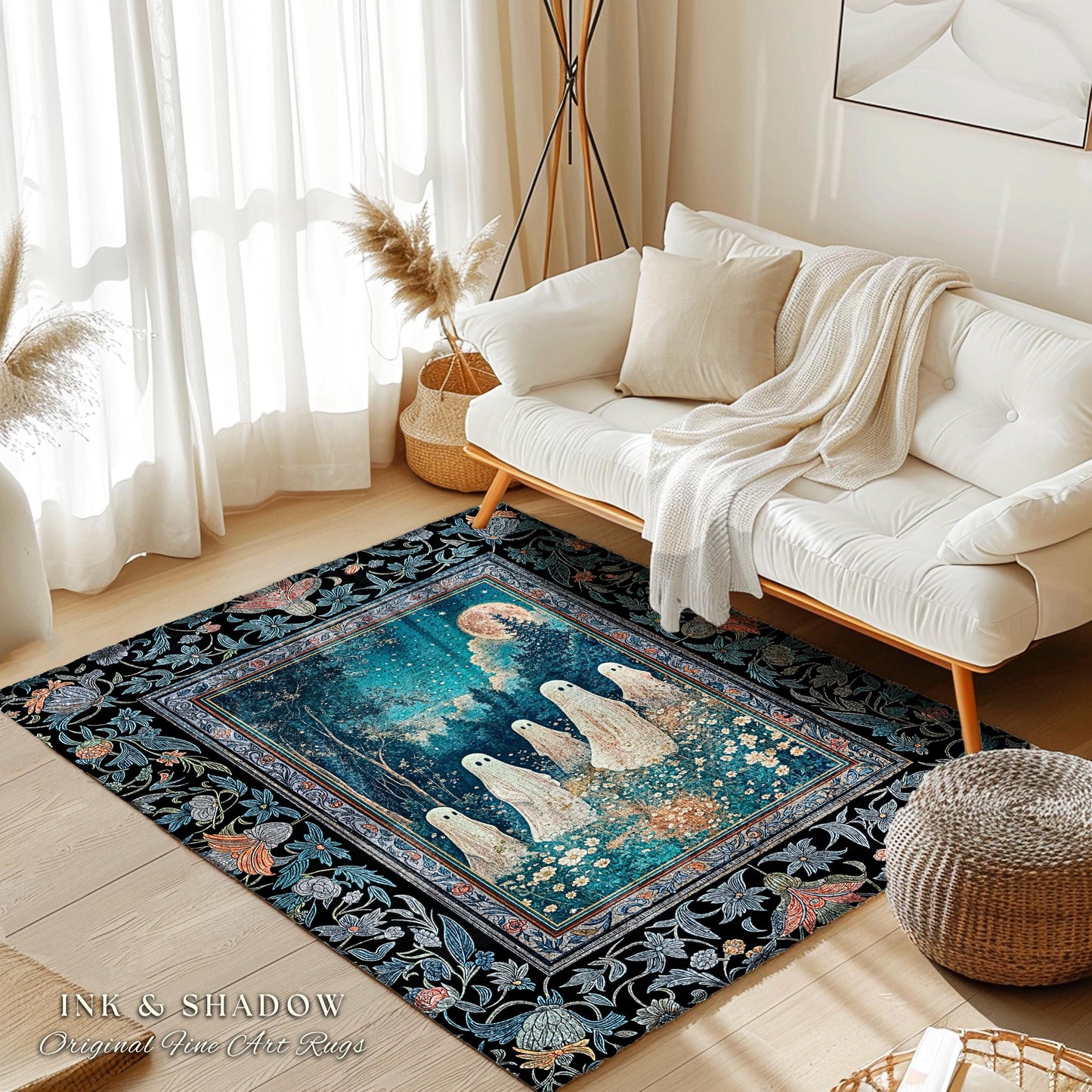 Dark Forest Spirits Ethereal Area Rug | Whimsigothic Aesthetic Halloween Decor Floral Gothic Maximalist Mystic Cottagecore Witchy Accent |