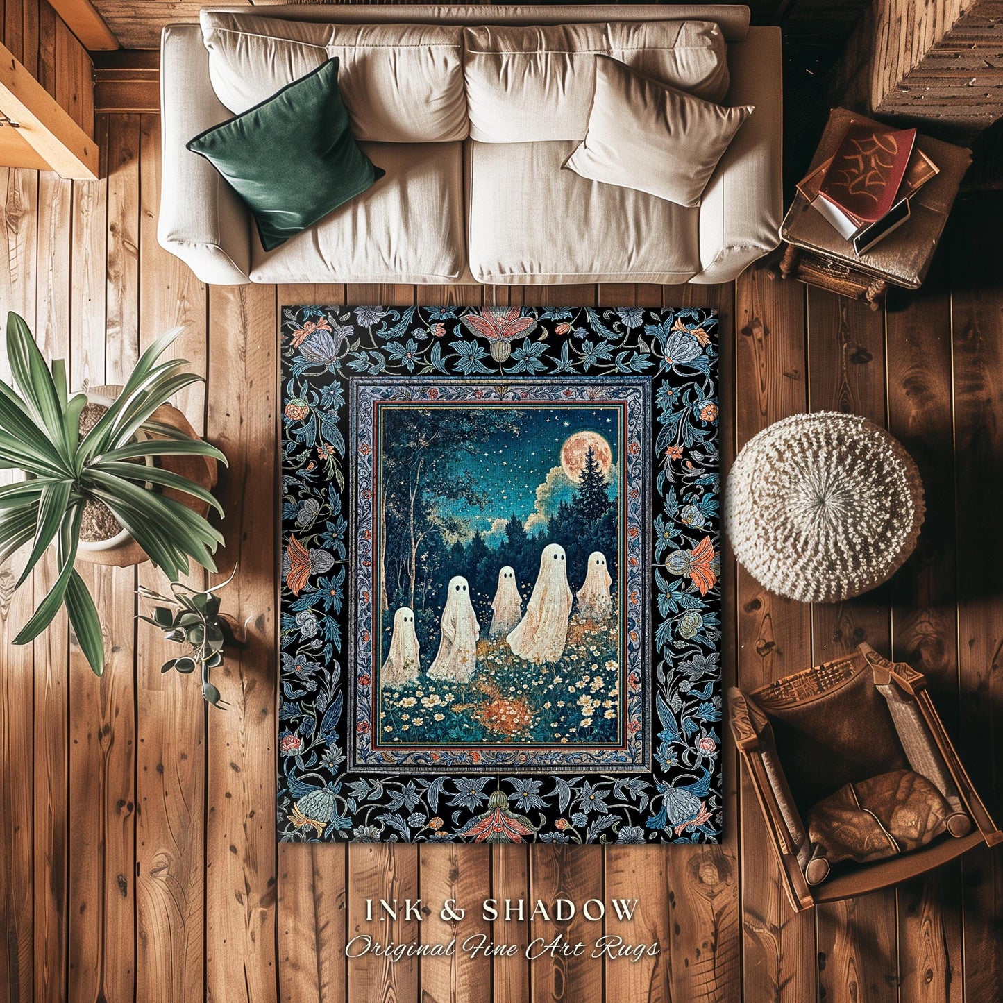 Dark Forest Spirits Ethereal Area Rug | Whimsigothic Aesthetic Halloween Decor Floral Gothic Maximalist Mystic Cottagecore Witchy Accent |