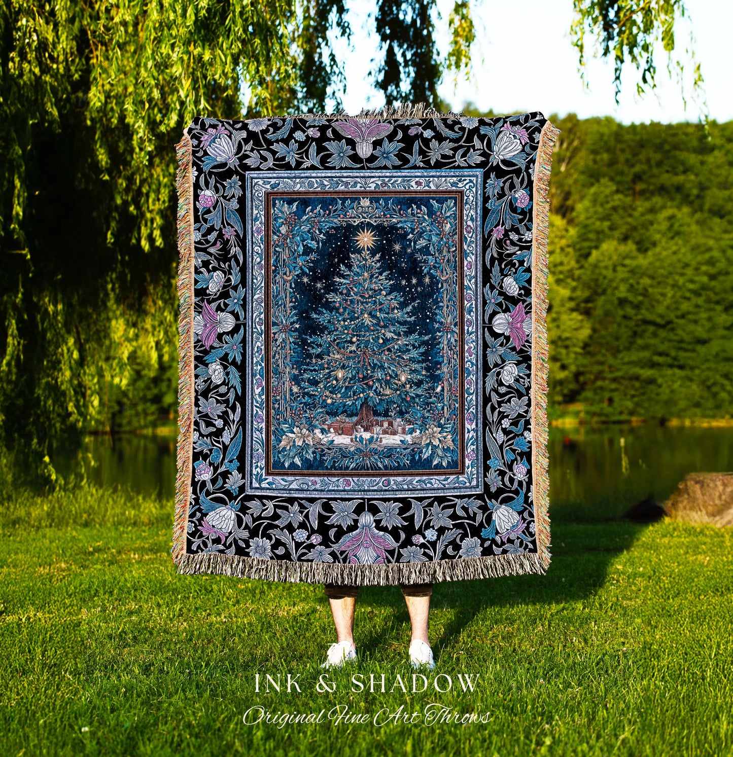 Magic Nostalgia Christmas Tree Tapestry | Warm and Cozy Winter Blanket Festive Throw Holiday Decorations Cottagecore Woven Seasonal Decor |