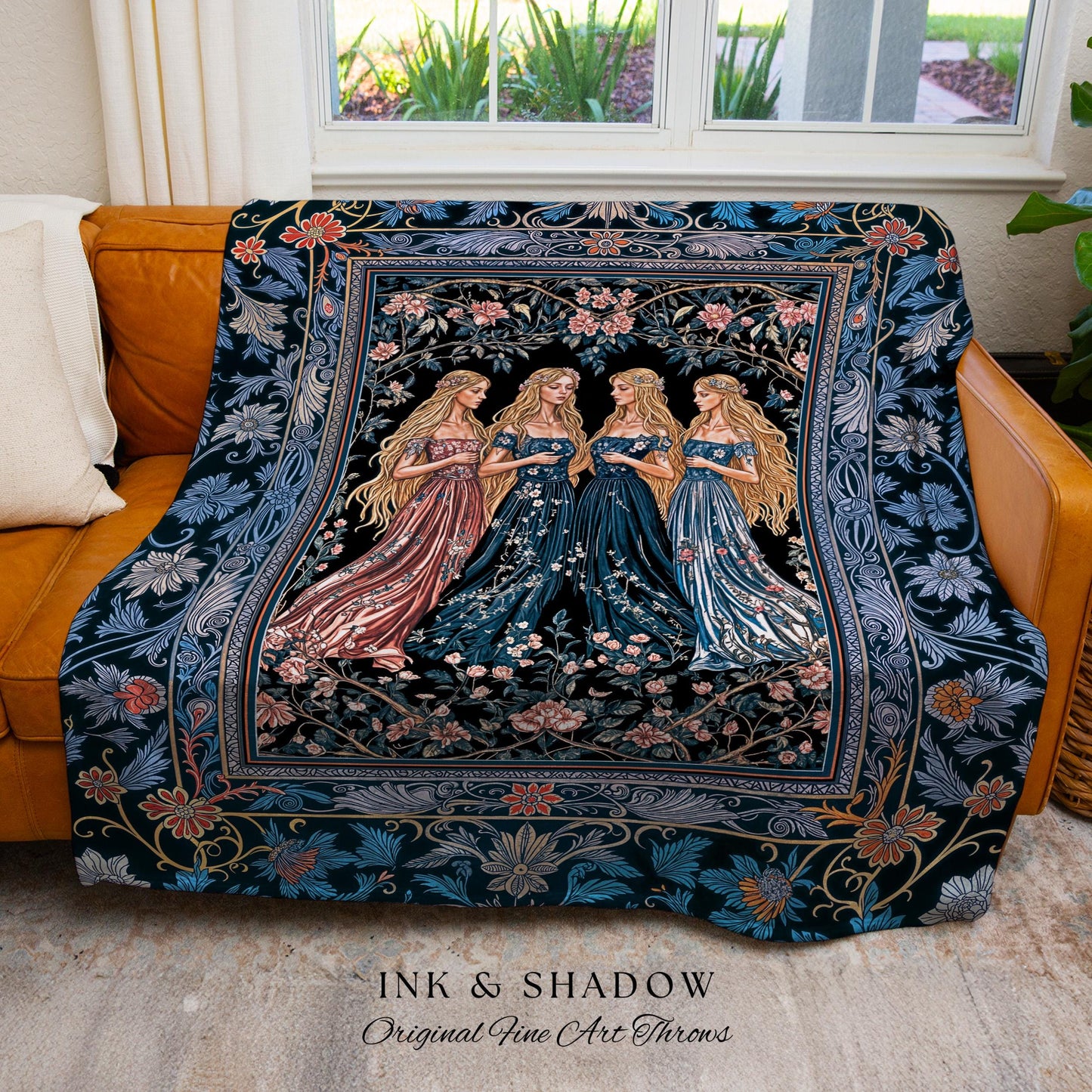 Goddess Aesthetic Ethereal Woven Tapestry | Whimsical Celestial Gothic Forest Blanket Witchy Botanical Magic Enchanted Throw Blanket Magical