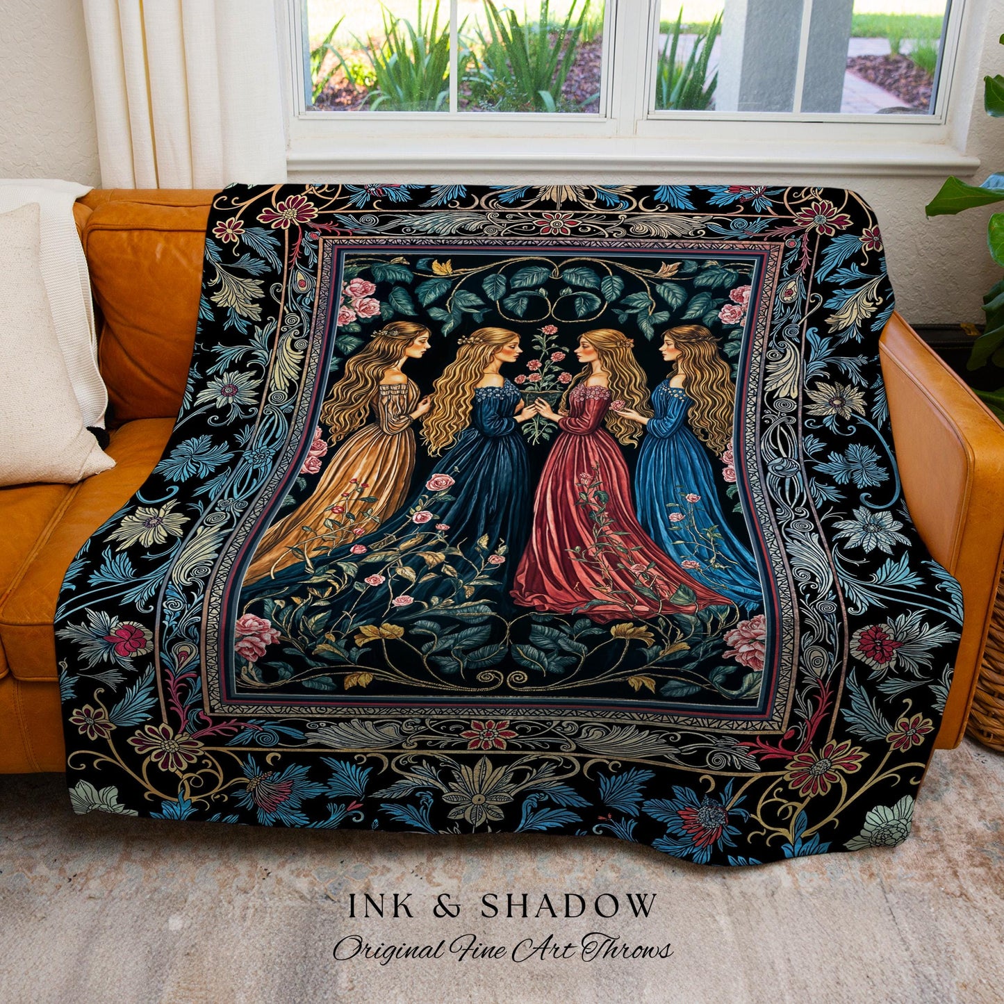 Wiccan Witchcraft Moody Tapestry Blanket | Whimsigothic Dark Fairytale Gothic Renaissance Botanical Magic Medieval Woven Throw Witchcraft |