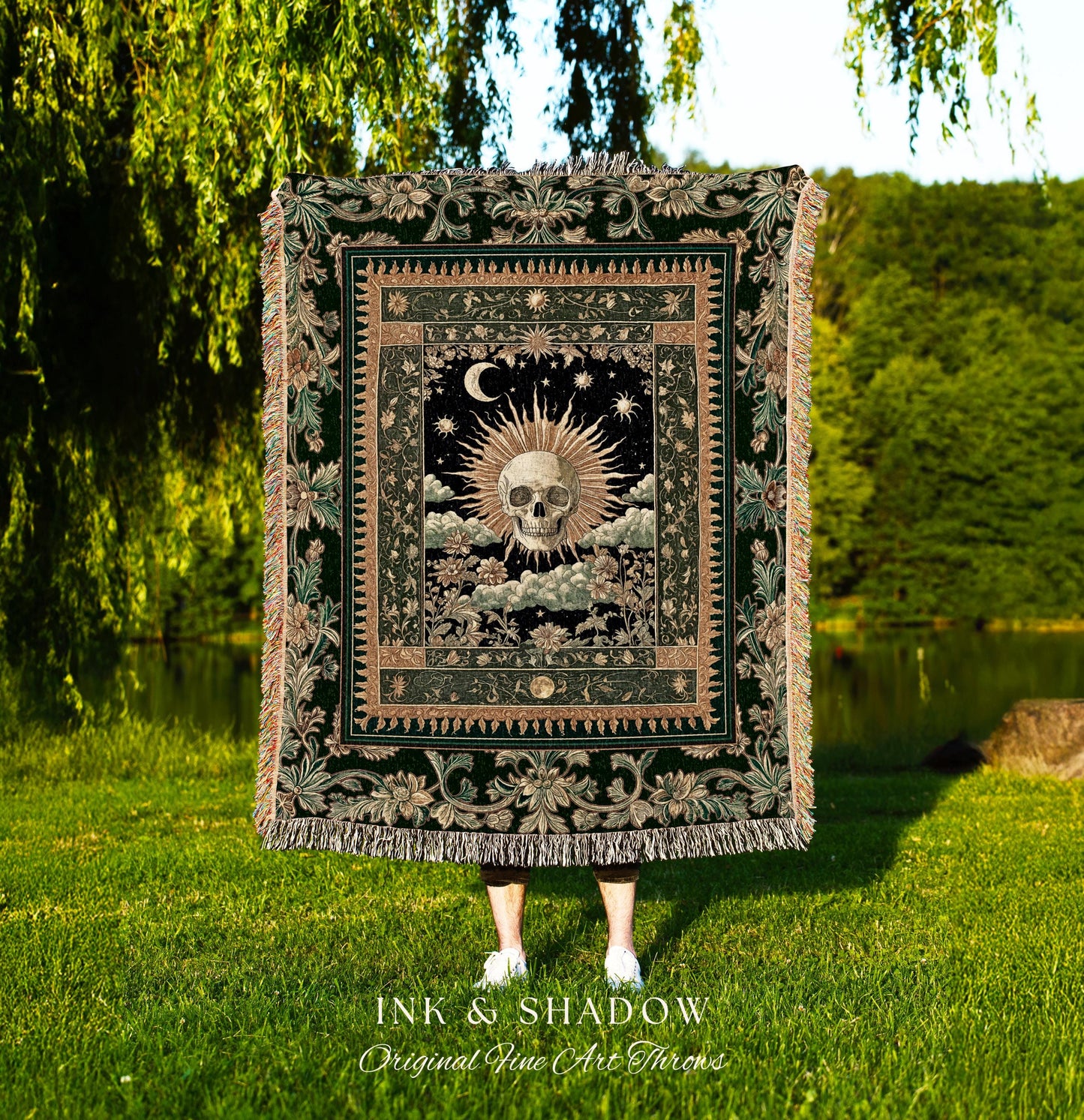 Pastel Celeatial Fall Decor Blanket | Whimsical Occult Unique Present Goth Dark Nature Theme Gothic Tapestry Blanket Bedroom Spiritual Decor