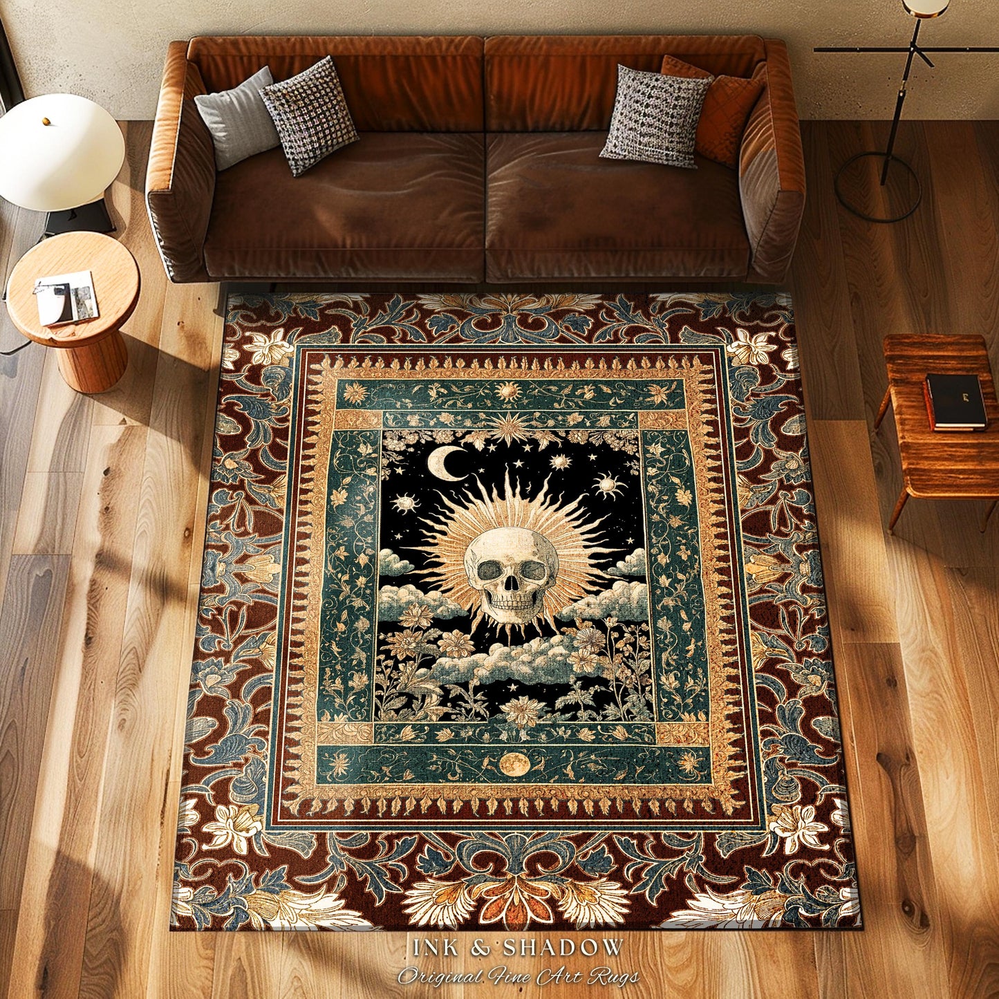 Indie Aesthetic Skull Accent Rug | Macabre Bedroom Retro Skull Decor Witchy Aesthetic Autumn Vibe Halloween Dark Academia Gift Gothic Style