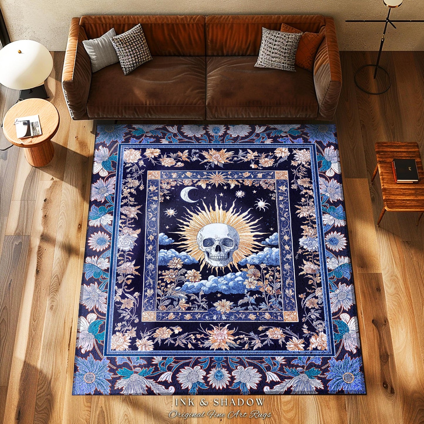 Magic Witchy Skull Area Rug Gothic | Pastel Tarot Bedroom Accent Dark Academia Reading Room Macabre Design Spooky Skeleton Purple Whimsigoth