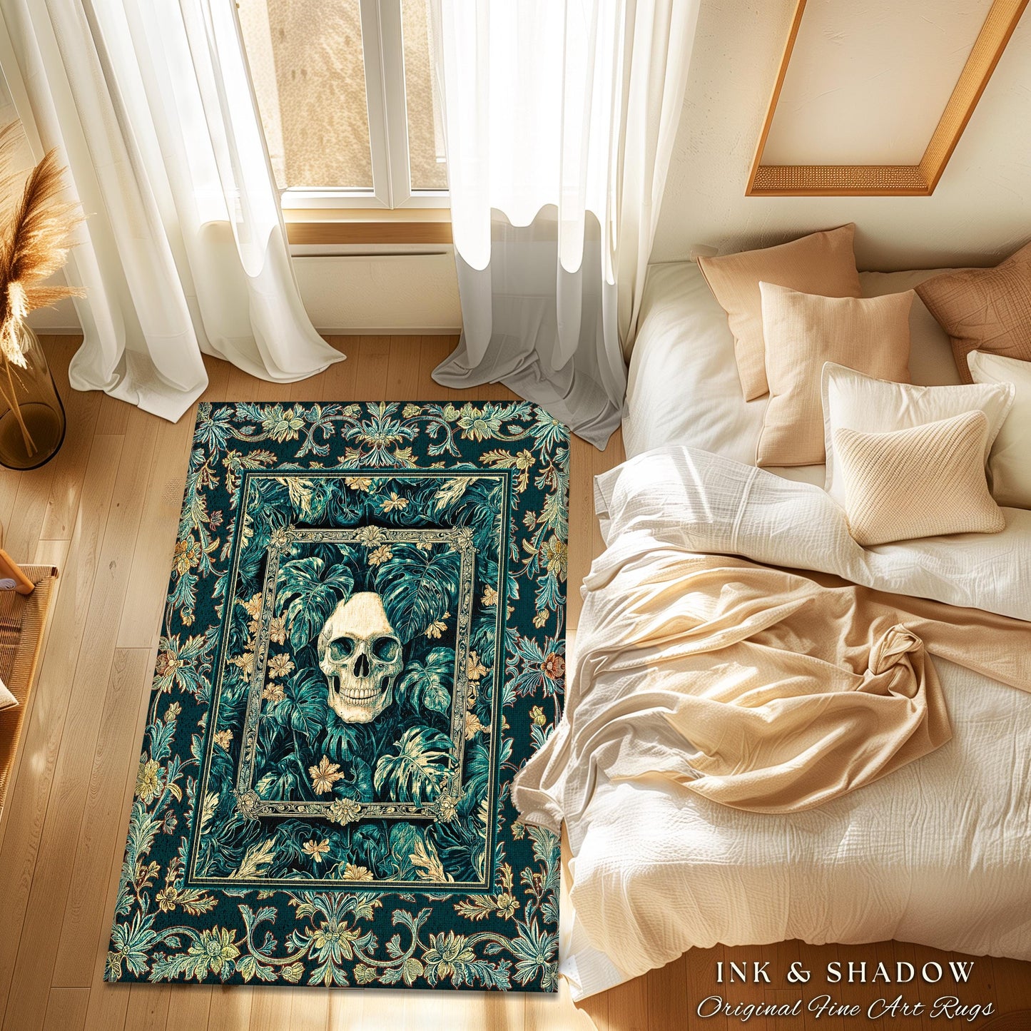 Dark Forest Ethereal Skull Area Rug | Whimsical Academia Bedroom Accent Witchcore Halloween Decor Reading Room Fall Vibes Macabre Aesthetic