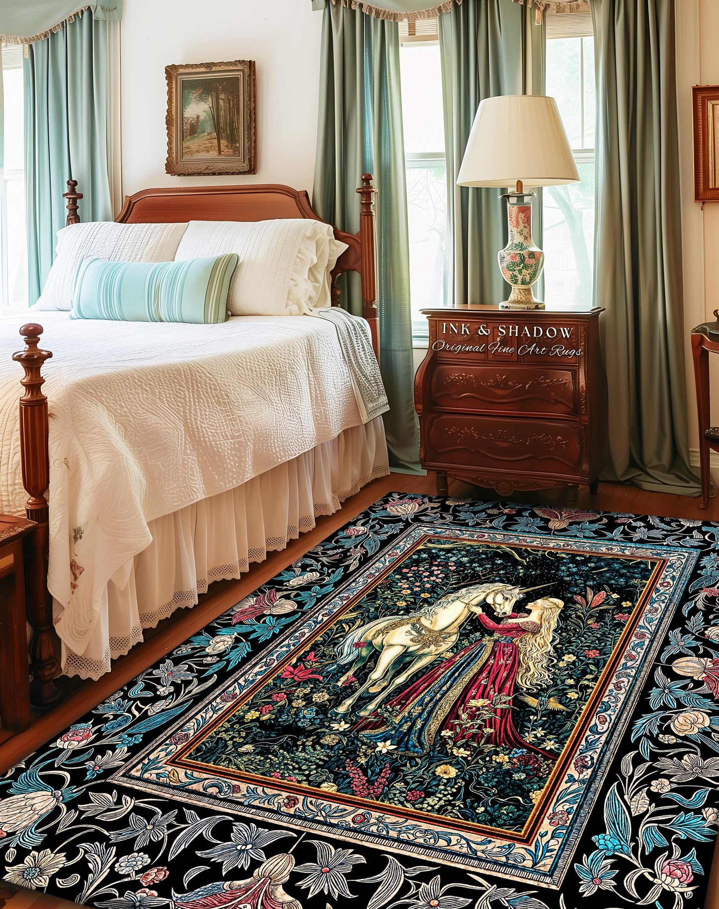 Rustic Fairytale Dark Teal Accent Rug | Rococo Baroque Inspired Decor Medieval Princesscore Home Decor Dreamy Fantasy Bedroom Area Rug Boho
