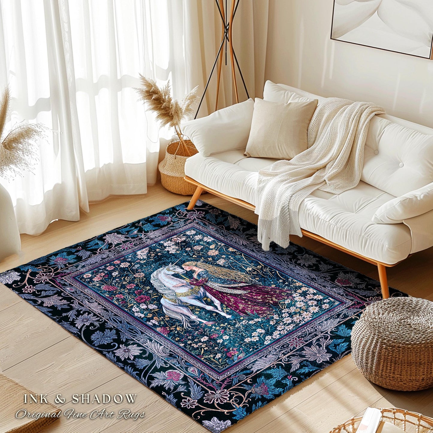 Rococo Enchanted Forest Accent Rug | Rustic Fairytale Bedroom Baroque Elegance Medieval Area Rug Home Decor Romance Gothic Aesthetic Purple