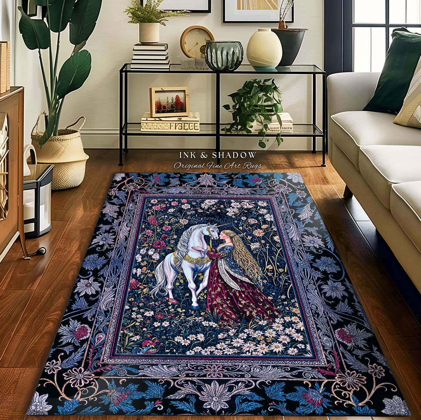 Rococo Enchanted Forest Accent Rug | Rustic Fairytale Bedroom Baroque Elegance Medieval Area Rug Home Decor Romance Gothic Aesthetic Purple