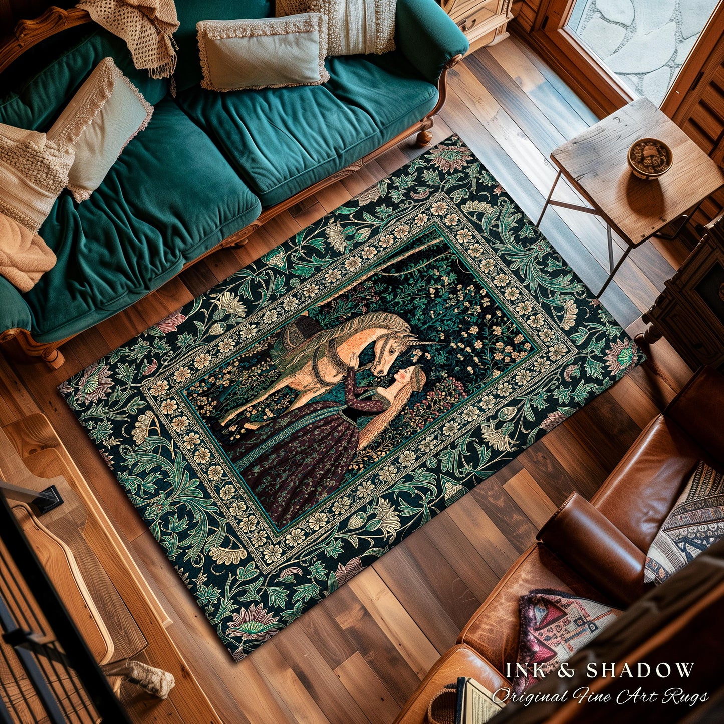 Nature Spirits Dark Botanical Accent Rug | Fantasy Fairytale Bedroom Home Area Rug Medieval Gothic Decor Royalcore Princesscore Aesthetic |