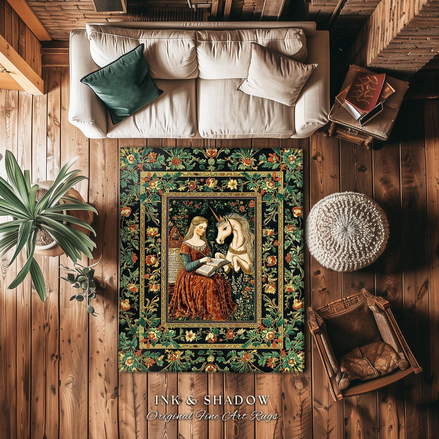 Romantic Cottagecore Maximalist Area Rug | Fairytale Home Accent Gothic Princesscore Bedroom Decor Ethereal Medieval Fantasy Theme Unicorn |