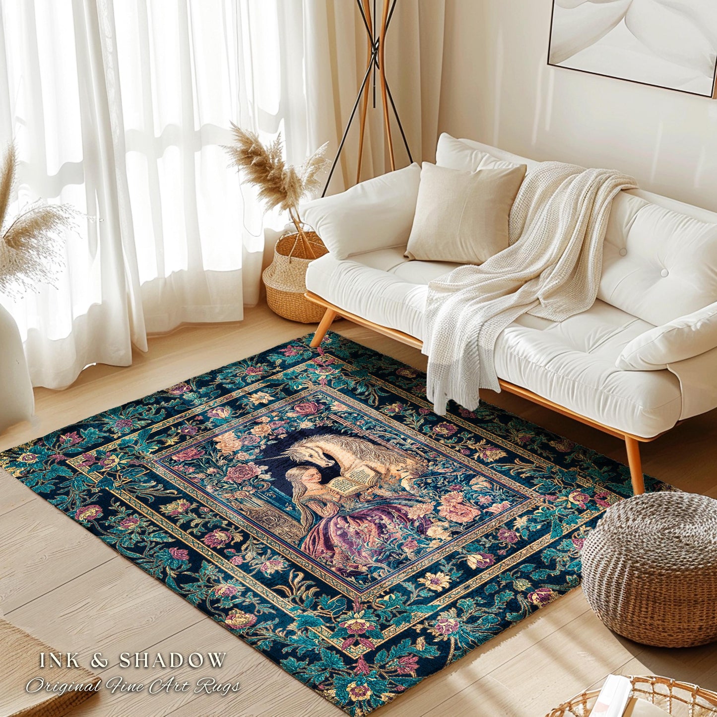 Floral Pastel Medieval Reading Room Rug | Coquette Bedroom Whimsical Rococo Unicorn Fairytale Home Accent Romantic Princesscore Decor Regal
