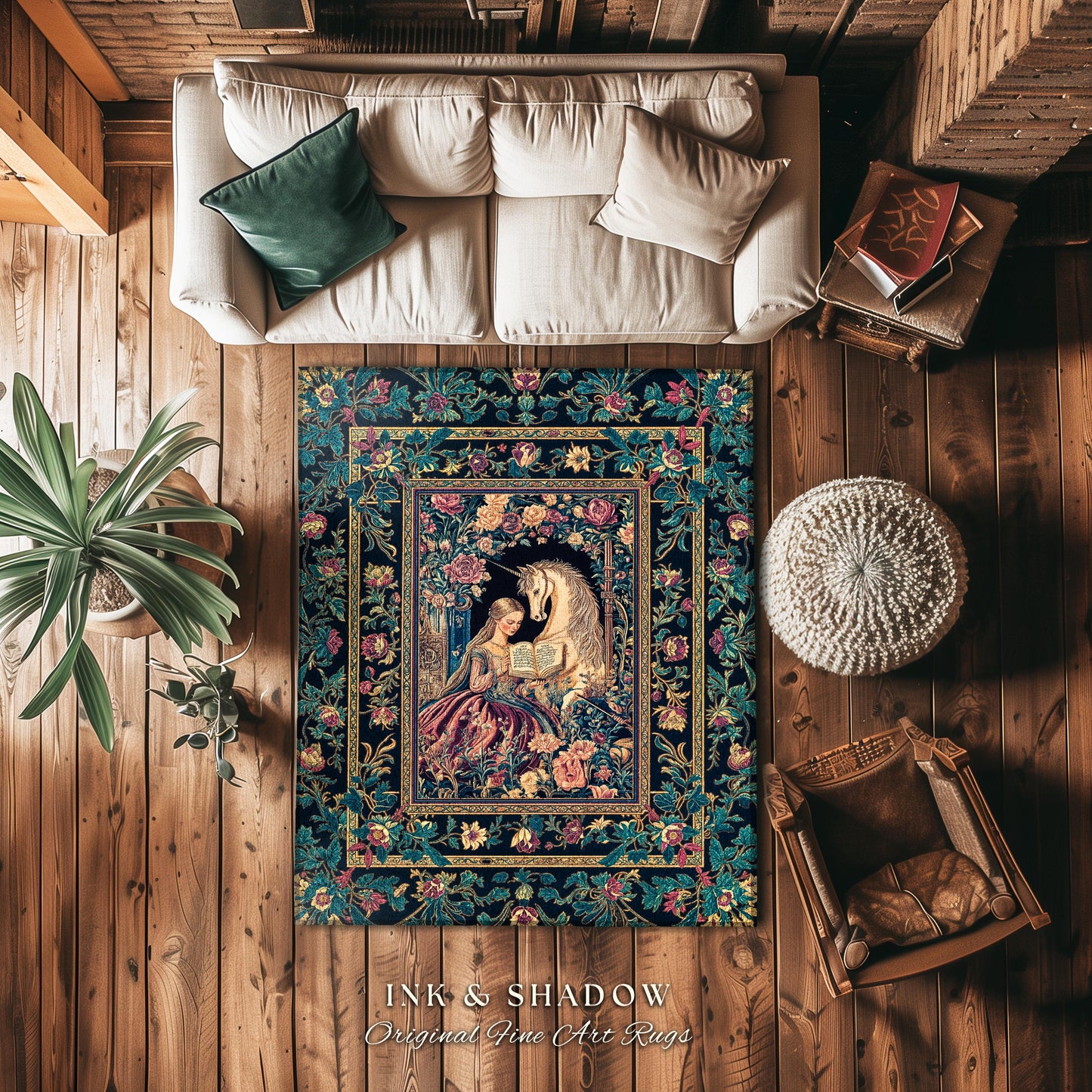 Floral Pastel Medieval Reading Room Rug | Coquette Bedroom Whimsical Rococo Unicorn Fairytale Home Accent Romantic Princesscore Decor Regal