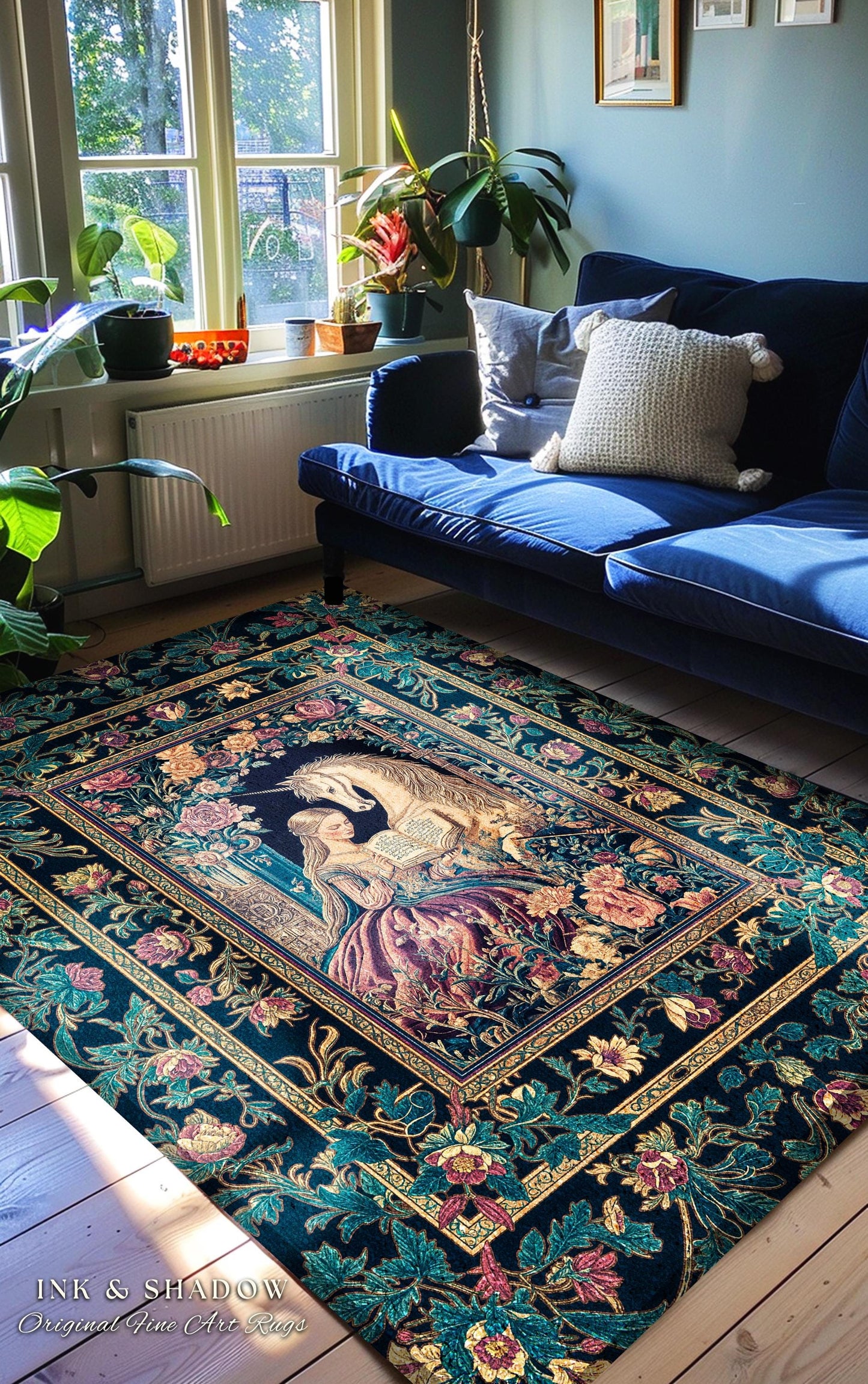 Floral Pastel Medieval Reading Room Rug | Coquette Bedroom Whimsical Rococo Unicorn Fairytale Home Accent Romantic Princesscore Decor Regal