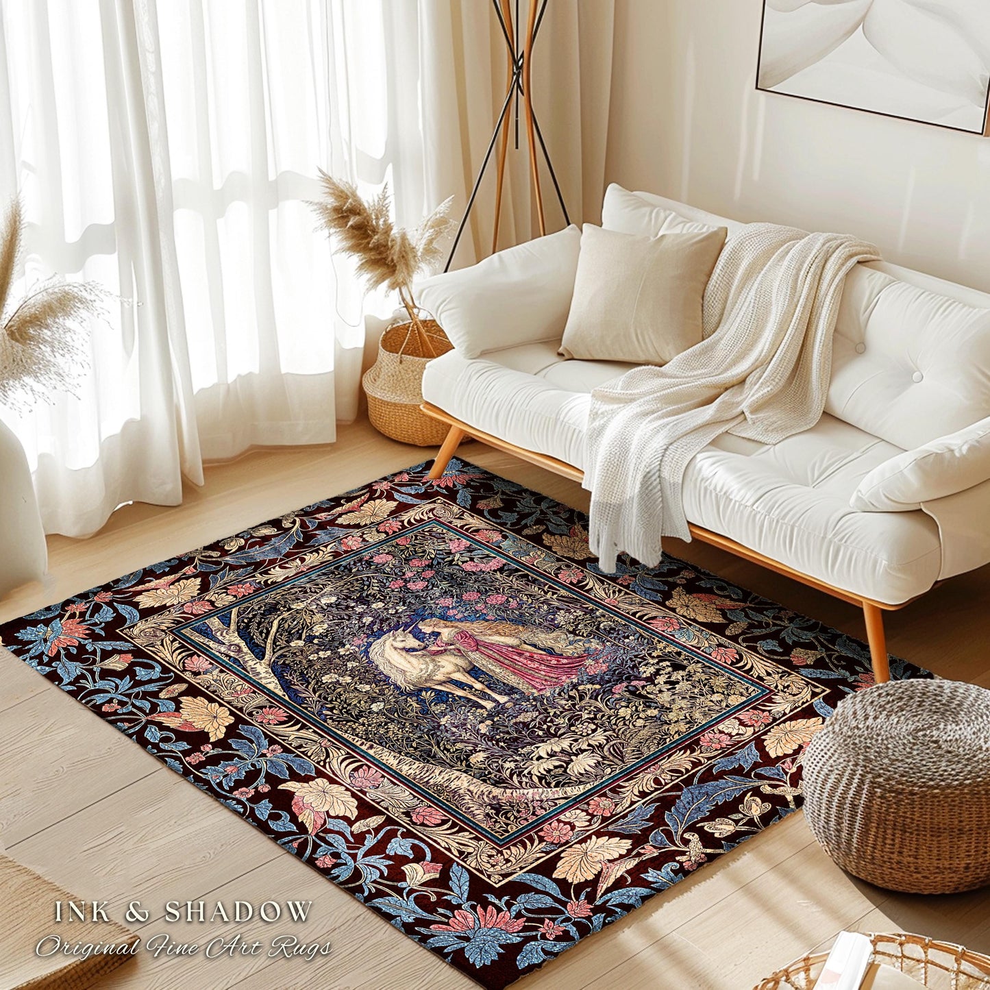 Fairy Forest Floral Maximalist Accent Rug | Pastel Coquette Light Academia Bedroom Ethereal Forest Spirits Dreamy Fairytale Unicorn Decor |