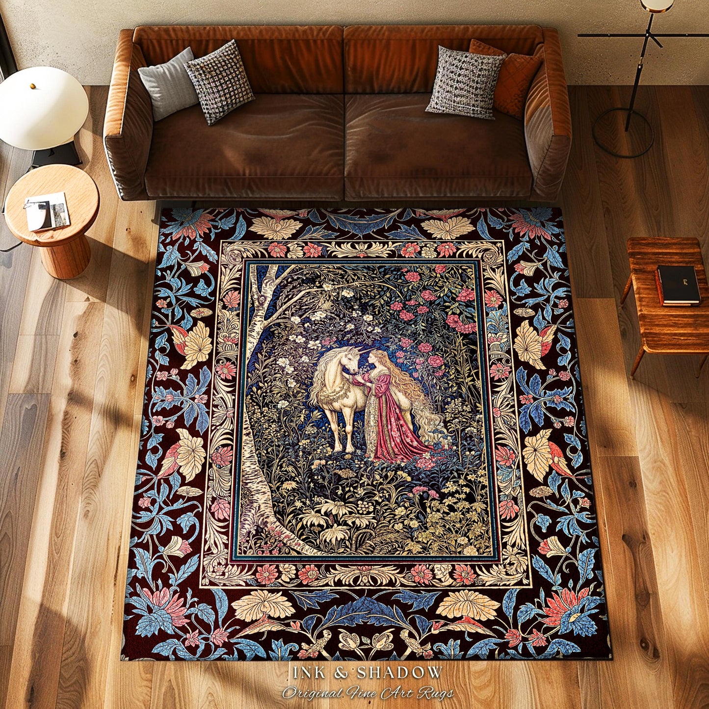 Fairy Forest Floral Maximalist Accent Rug | Pastel Coquette Light Academia Bedroom Ethereal Forest Spirits Dreamy Fairytale Unicorn Decor |