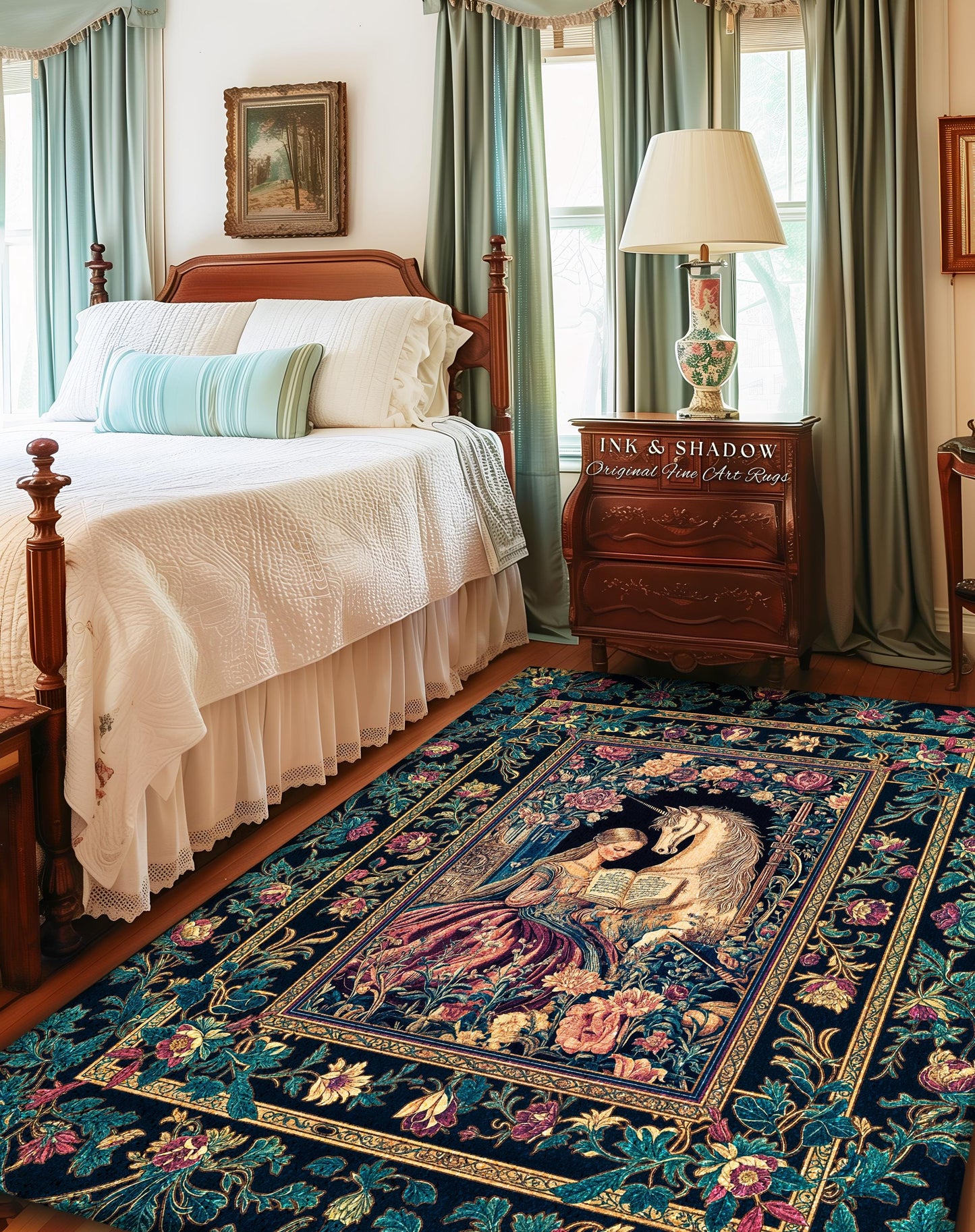 Floral Pastel Medieval Reading Room Rug | Coquette Bedroom Whimsical Rococo Unicorn Fairytale Home Accent Romantic Princesscore Decor Regal