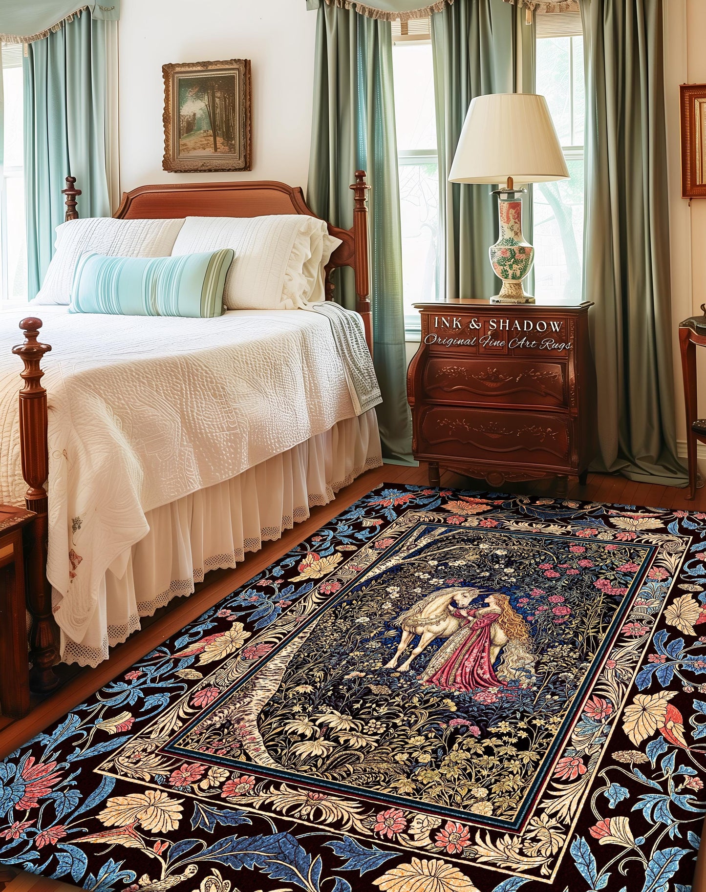 Fairy Forest Floral Maximalist Accent Rug | Pastel Coquette Light Academia Bedroom Ethereal Forest Spirits Dreamy Fairytale Unicorn Decor |