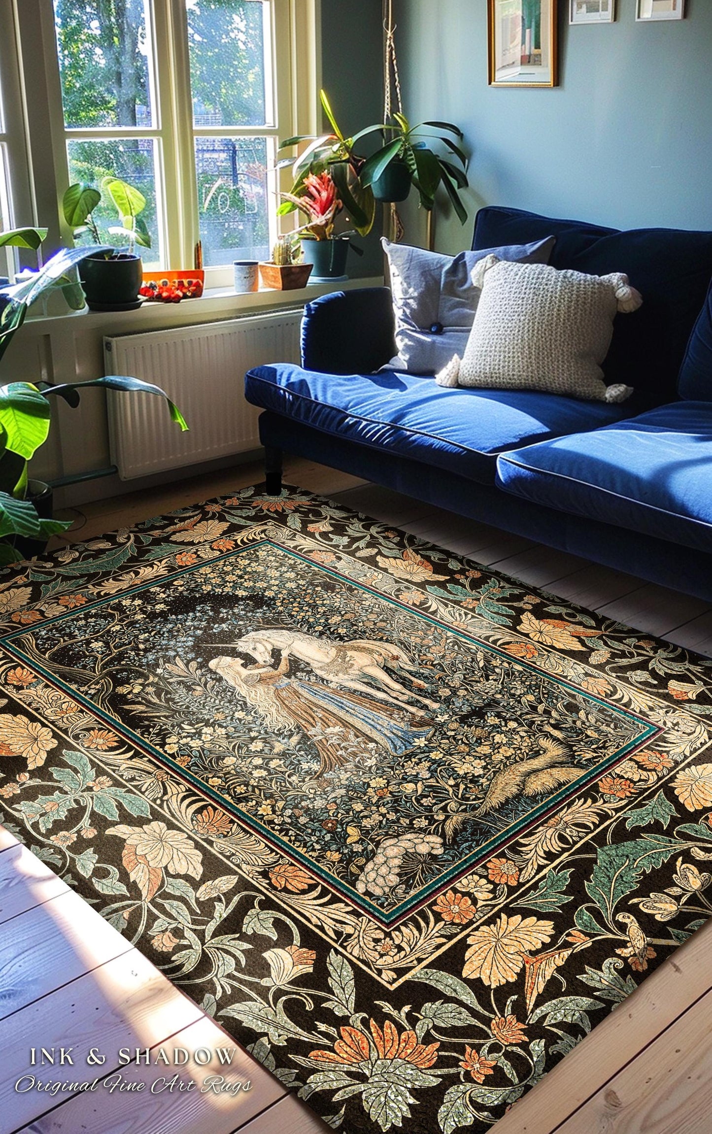 Magical Aesthetic Wildflower Accent Rug | Ethereal Pastel Fairycore Mystic Medieval Area Rug Forest Spirits Dreamy Fairytale Unicorn Forest