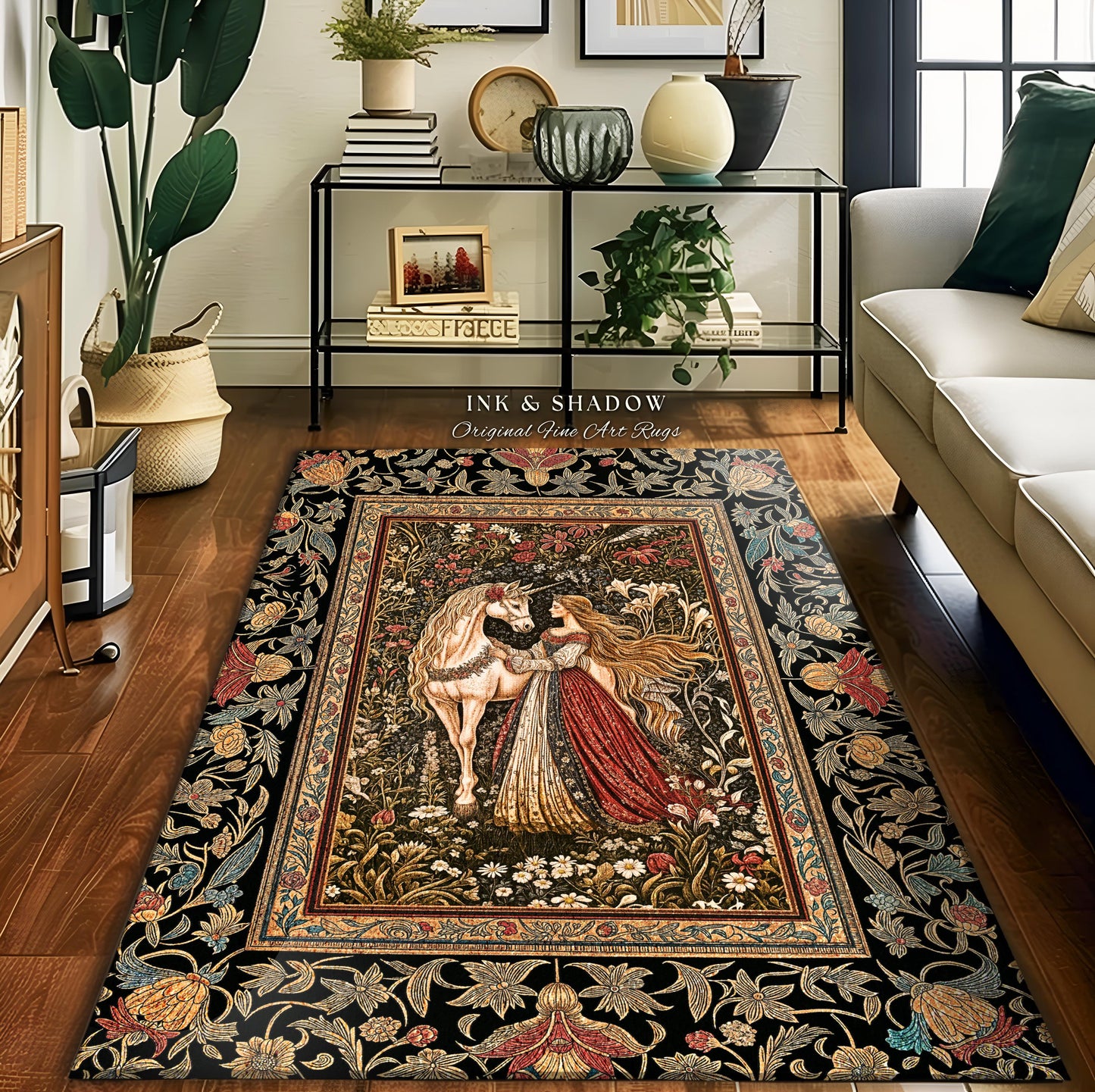 Enchanted Garden Princess Rug | Mystical Cottagecore Royalcore Home Decor Accent Antique Fairytale Bedroom Soft Romantic Folklore Style |