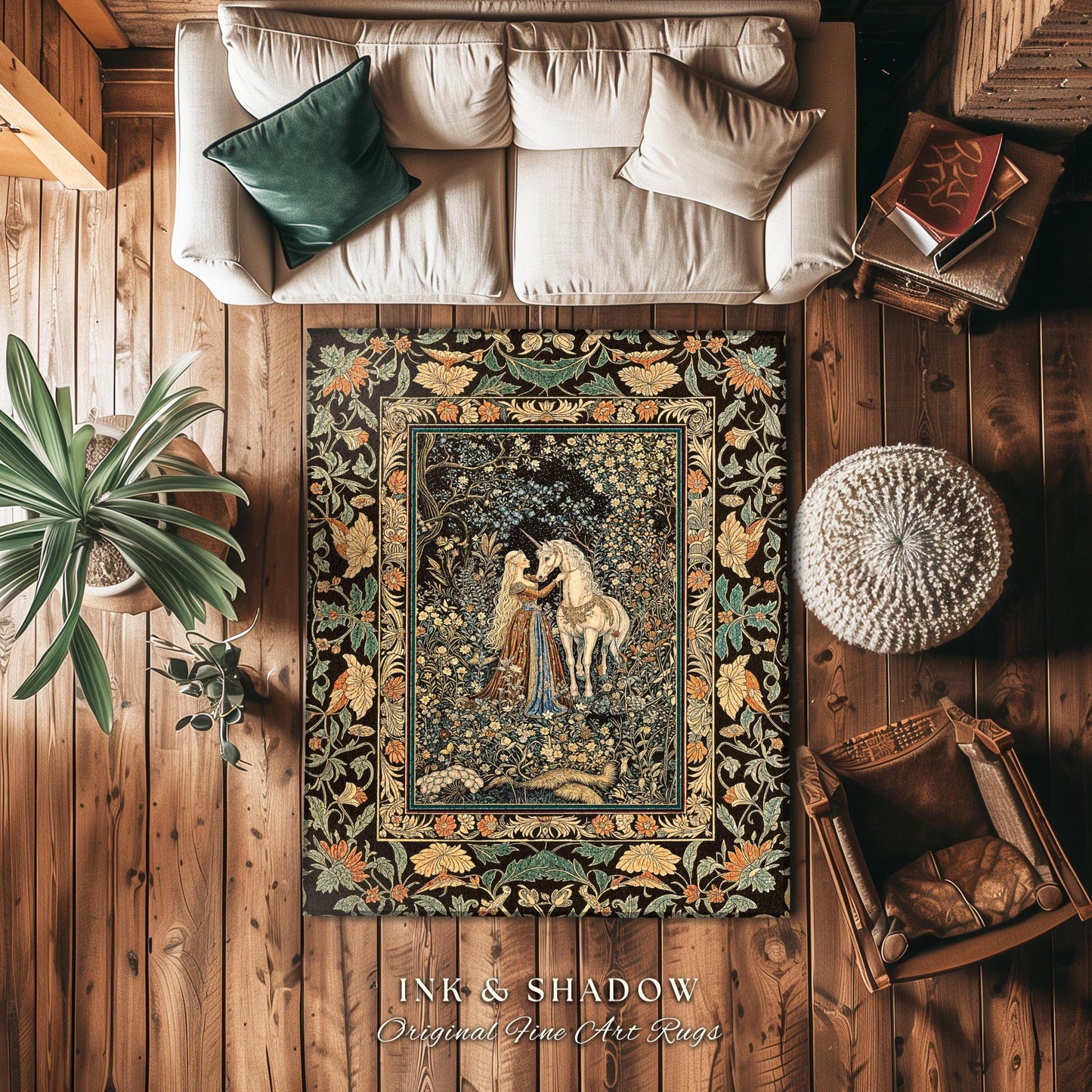 Magical Aesthetic Wildflower Accent Rug | Ethereal Pastel Fairycore Mystic Medieval Area Rug Forest Spirits Dreamy Fairytale Unicorn Forest