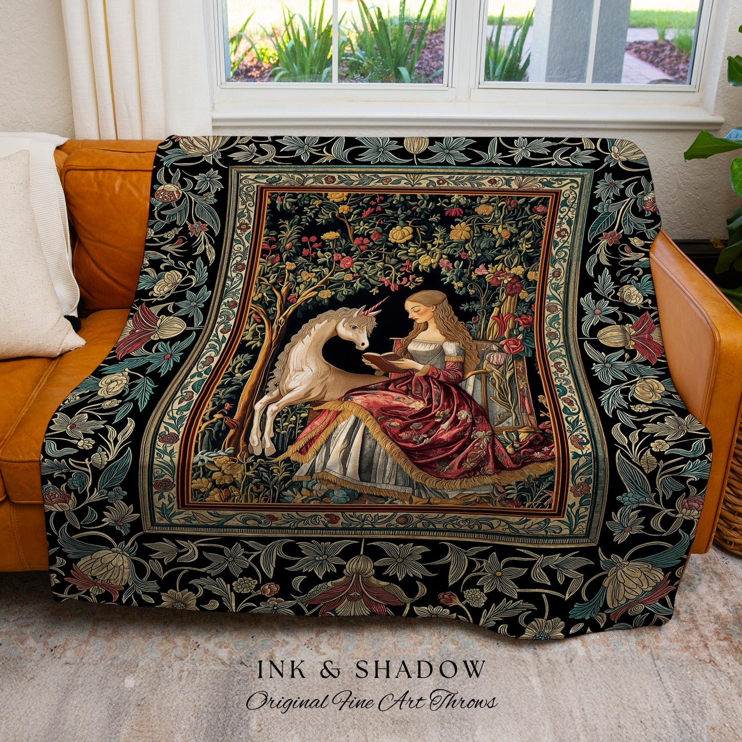 Royal Fairytale Botanical Throw Blanket | Rococo Storybook Decor Cottagecore Medieval Romance Princesscore Woven Tapestry Gothic Bedroom |