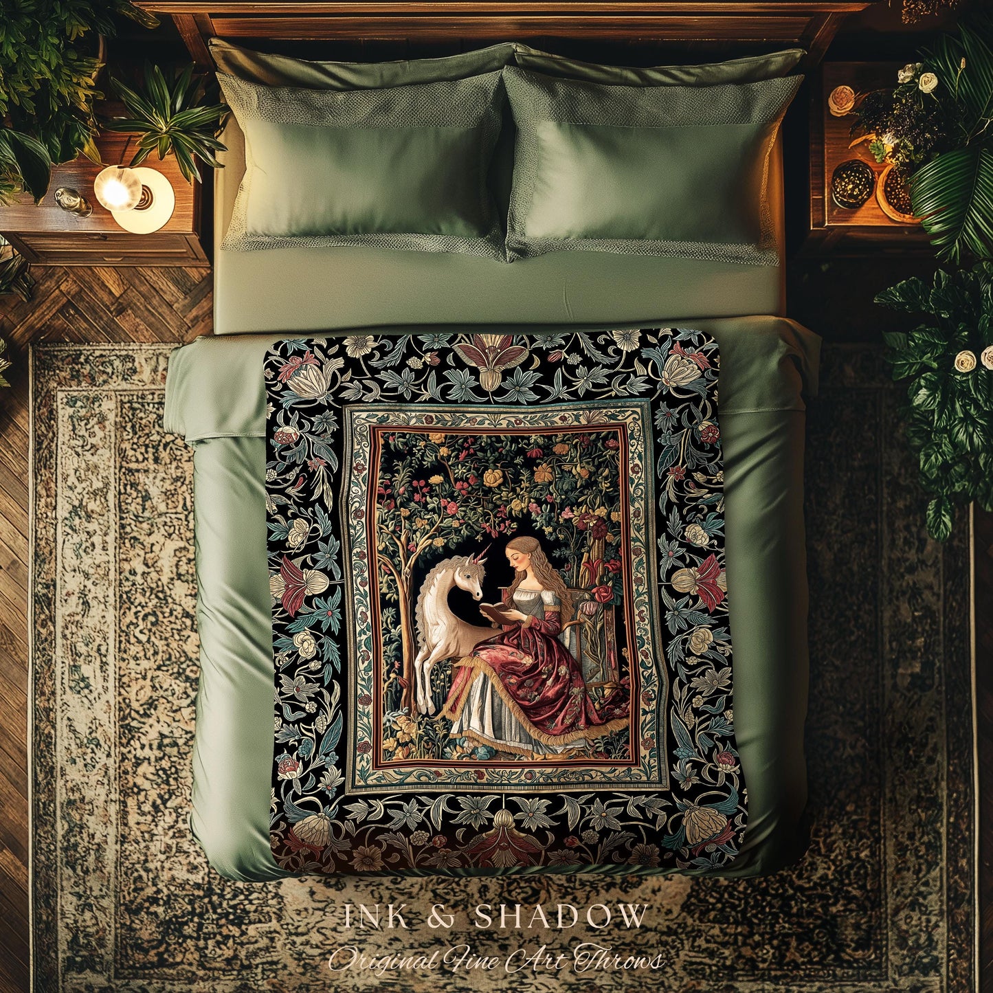Royal Fairytale Botanical Throw Blanket | Rococo Storybook Decor Cottagecore Medieval Romance Princesscore Woven Tapestry Gothic Bedroom |
