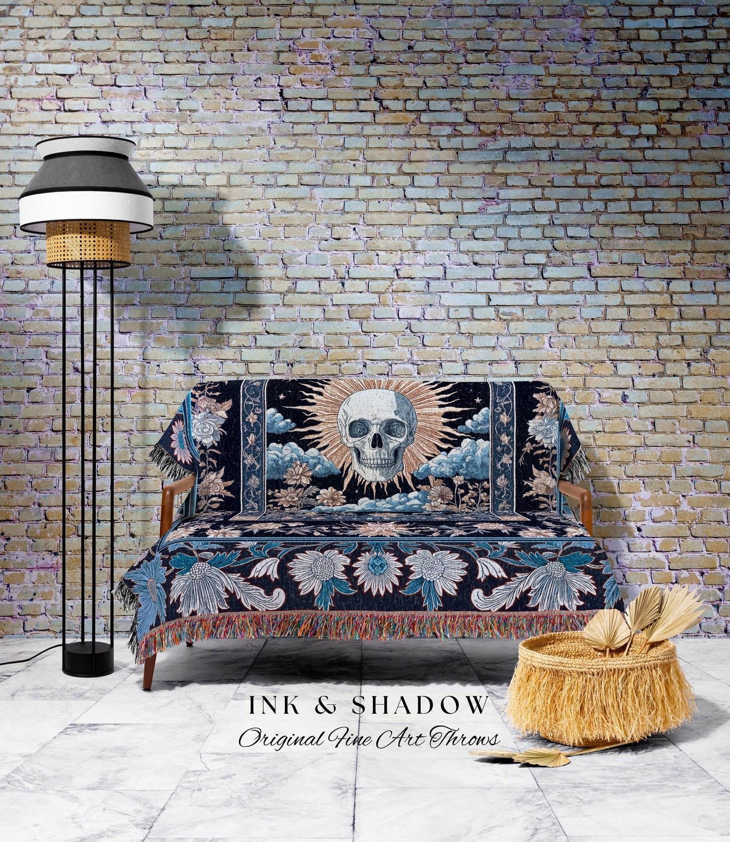 Magic Witchy Skull Wall Tapestry Gothic | Pastel Tarot Tapestry Dark Academia Throw Blanket Macabre Design Spooky Skeleton Woven Whimsigoth