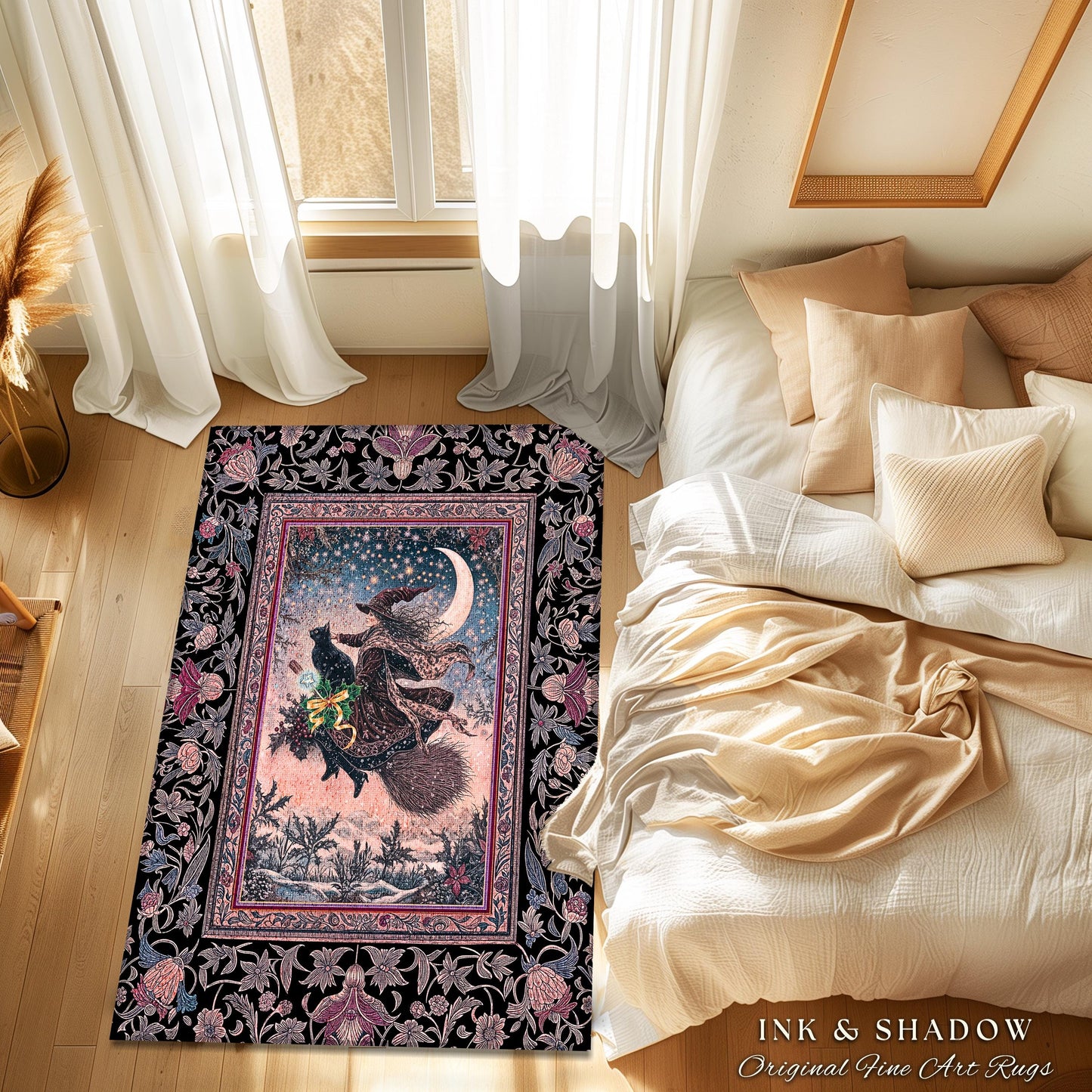 Lilac Skies Ethereal Witch Area Rug | Whimsigoth Decor Pink Starlight Accent Rug Vintage Witch Vibes Mystical Aesthetic Cottagewitch Style |