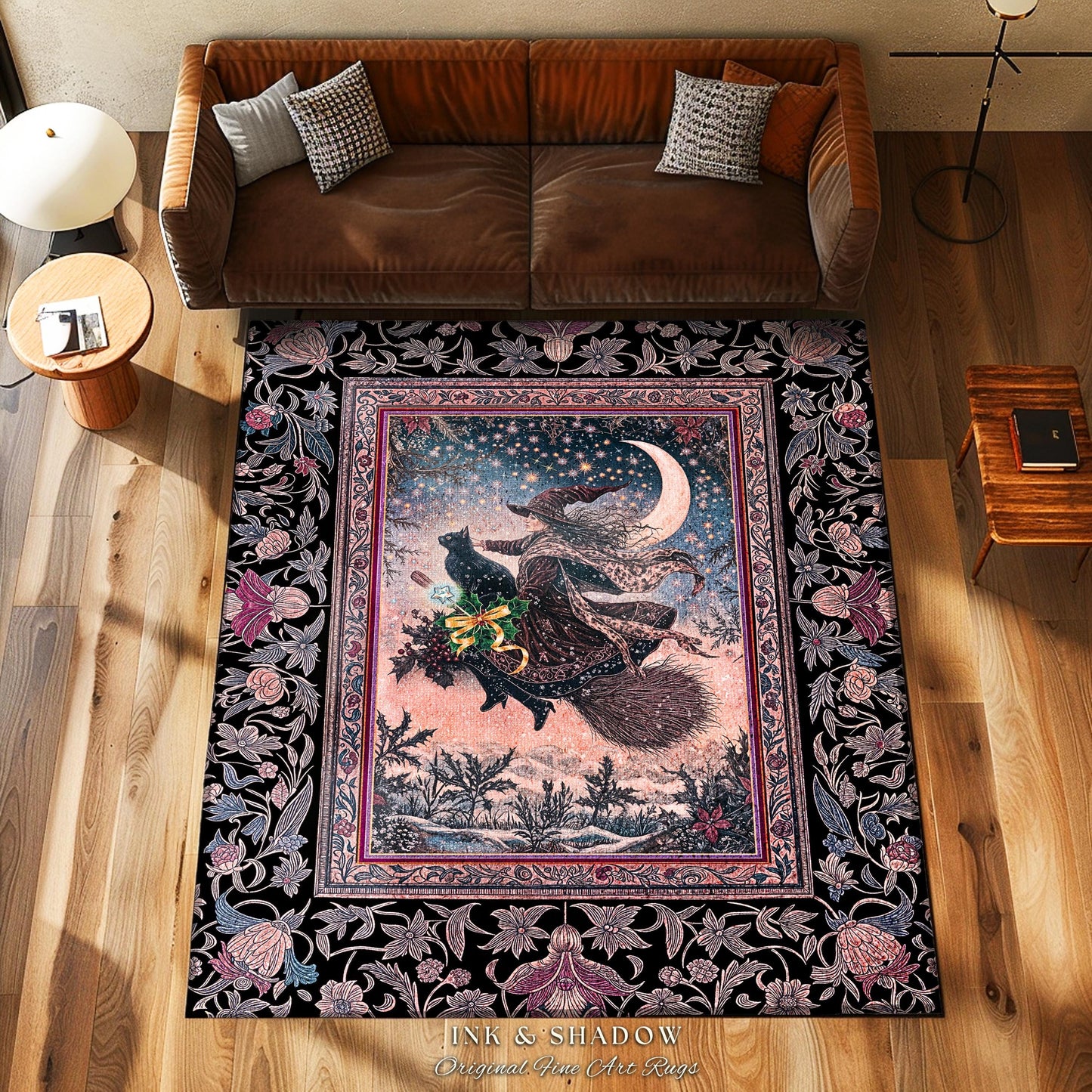 Lilac Skies Ethereal Witch Area Rug | Whimsigoth Decor Pink Starlight Accent Rug Vintage Witch Vibes Mystical Aesthetic Cottagewitch Style |