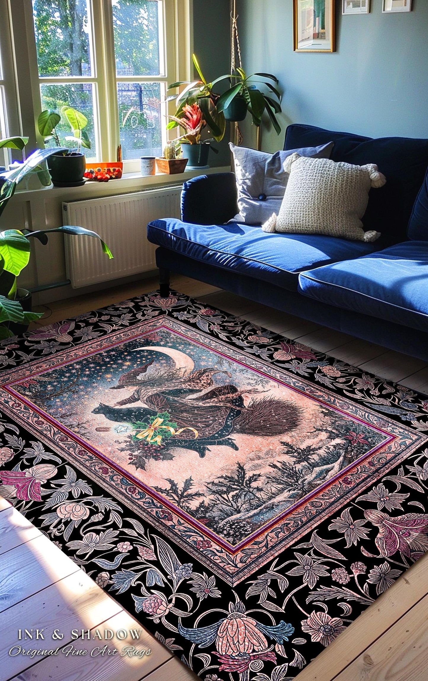 Lilac Skies Ethereal Witch Area Rug | Whimsigoth Decor Pink Starlight Accent Rug Vintage Witch Vibes Mystical Aesthetic Cottagewitch Style |