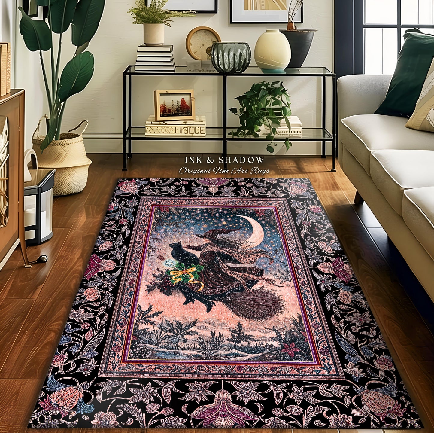 Lilac Skies Ethereal Witch Area Rug | Whimsigoth Decor Pink Starlight Accent Rug Vintage Witch Vibes Mystical Aesthetic Cottagewitch Style |
