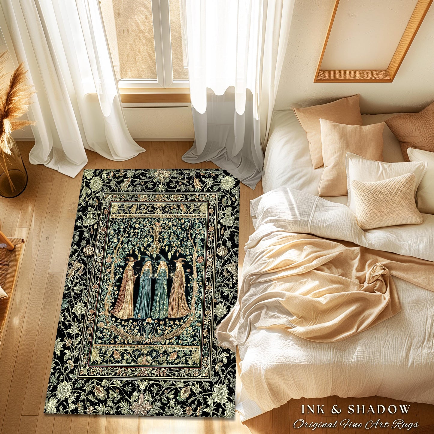 Magic Garden Witches Cozy Accent Rug | Gothic Enchanted Botanical Forest Floor Rug Floral Maiden Dreamy Arcane Aesthetic Wiccan Boho Style