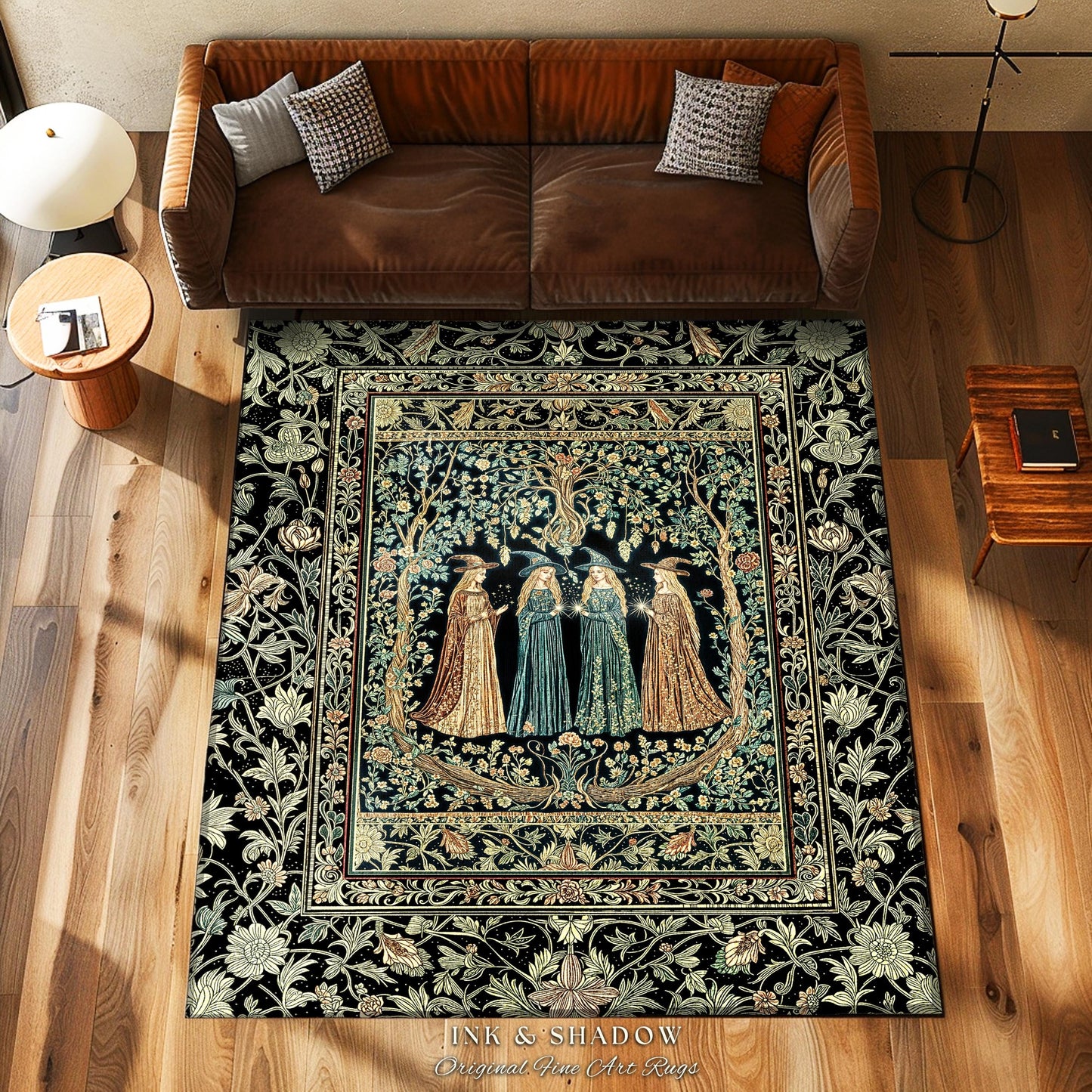 Magic Garden Witches Cozy Accent Rug | Gothic Enchanted Botanical Forest Floor Rug Floral Maiden Dreamy Arcane Aesthetic Wiccan Boho Style