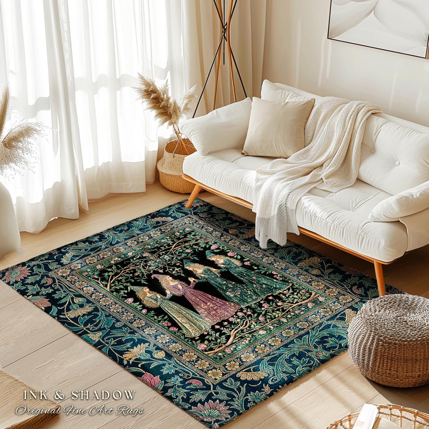 Storybook Aesthetic Witch Rug | Whimsical Crowcore Arcane Gothic Forest Maiden Medieval Enchanted Magic Bedroom Accent Dark Botanical Dorm |