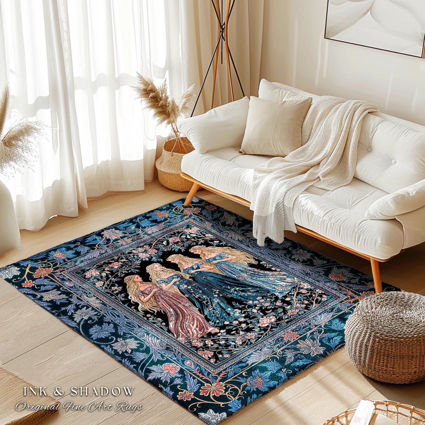 Goddess Aesthetic Ethereal Area Rug | Whimsical Celestial Gothic Forest Bedroom Accent Witchy Botanical Magic Enchanted Magical Aesthetic |