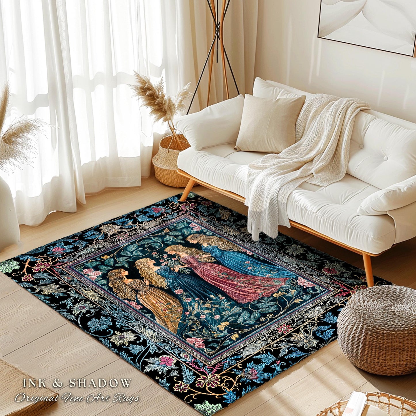 Wiccan Witchcraft Moody Area Rug | Whimsigothic Dark Fairytale Gothic Renaissance Botanical Magic Medieval Bedroom Decor Witchcraft Carpet |