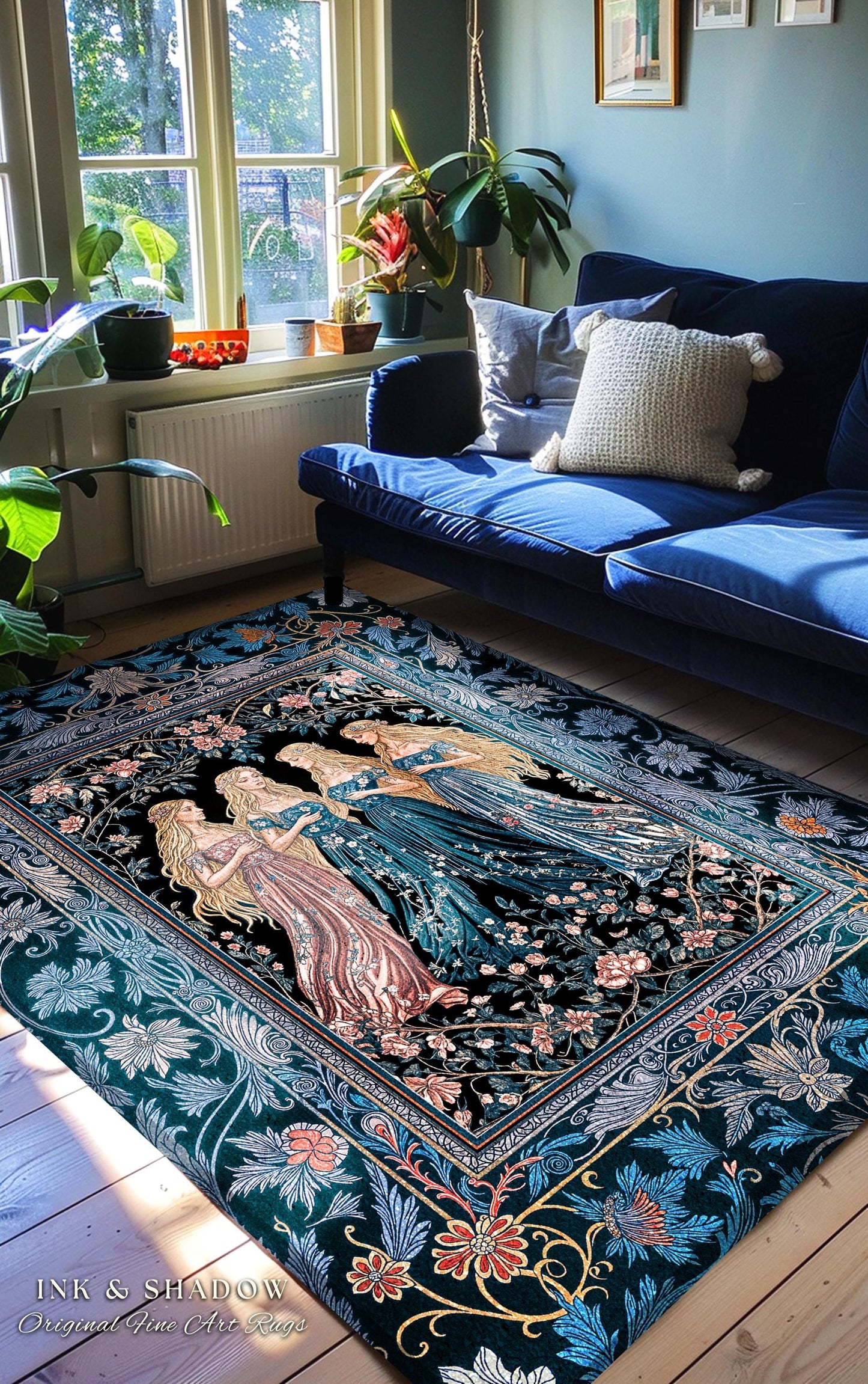 Goddess Aesthetic Ethereal Area Rug | Whimsical Celestial Gothic Forest Bedroom Accent Witchy Botanical Magic Enchanted Magical Aesthetic |