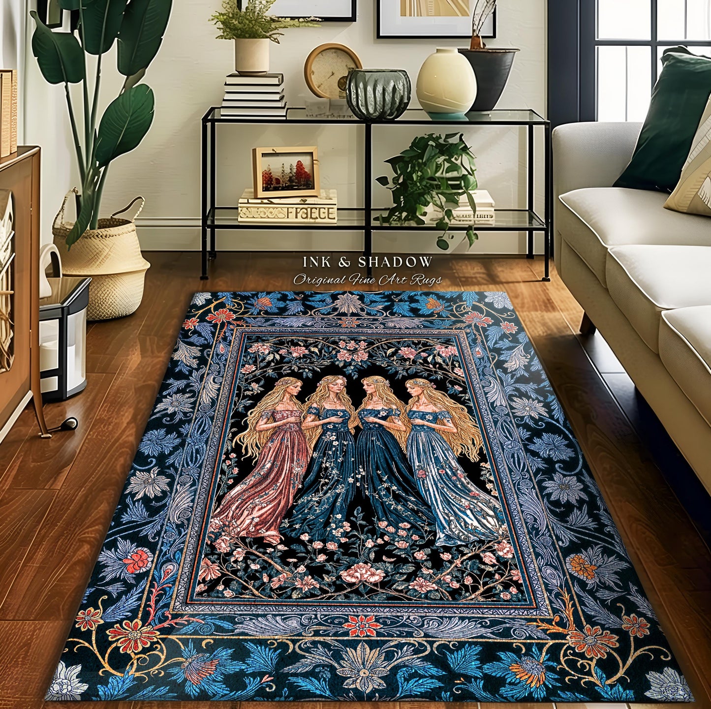 Goddess Aesthetic Ethereal Area Rug | Whimsical Celestial Gothic Forest Bedroom Accent Witchy Botanical Magic Enchanted Magical Aesthetic |