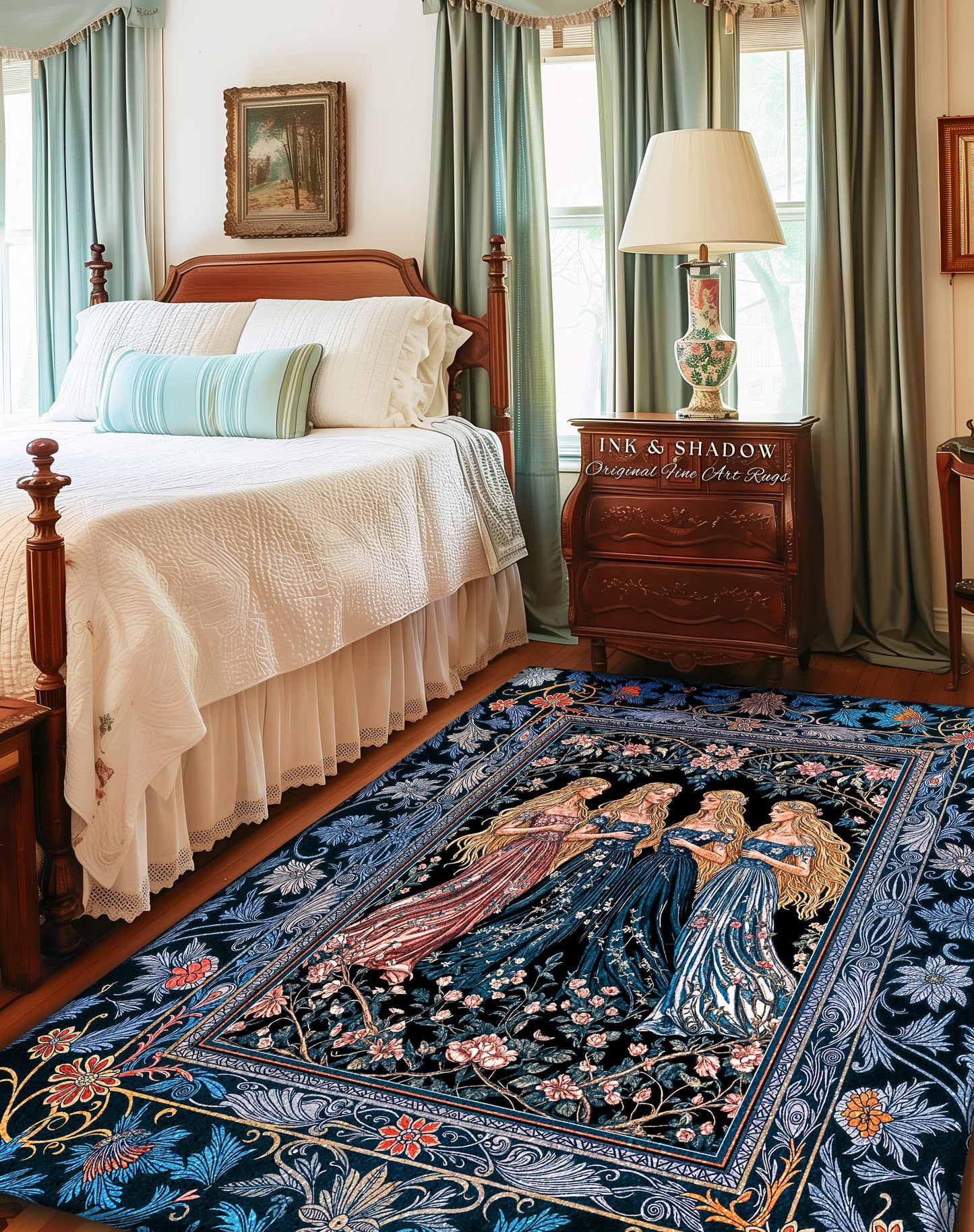 Goddess Aesthetic Ethereal Area Rug | Whimsical Celestial Gothic Forest Bedroom Accent Witchy Botanical Magic Enchanted Magical Aesthetic |