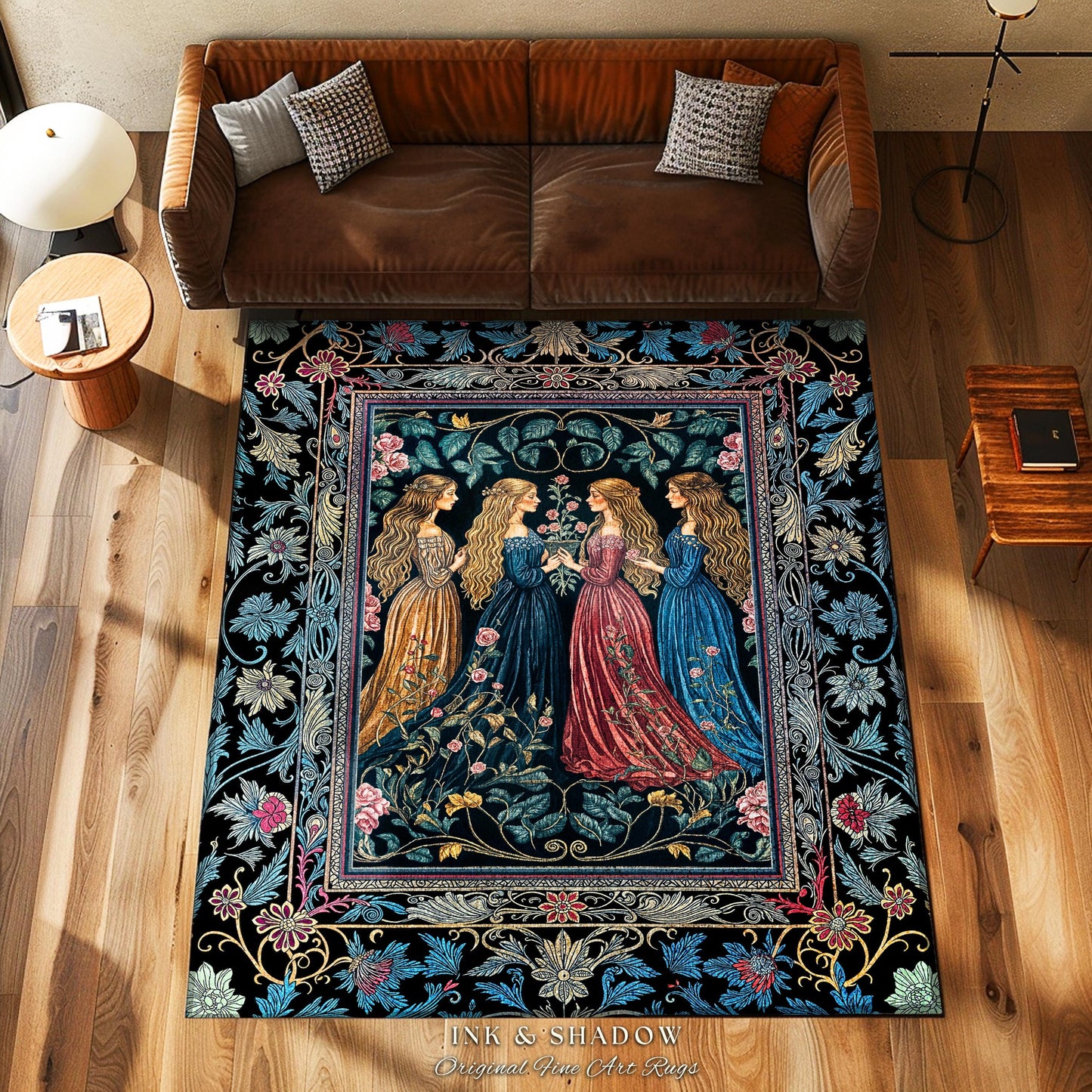 Wiccan Witchcraft Moody Area Rug | Whimsigothic Dark Fairytale Gothic Renaissance Botanical Magic Medieval Bedroom Decor Witchcraft Carpet |